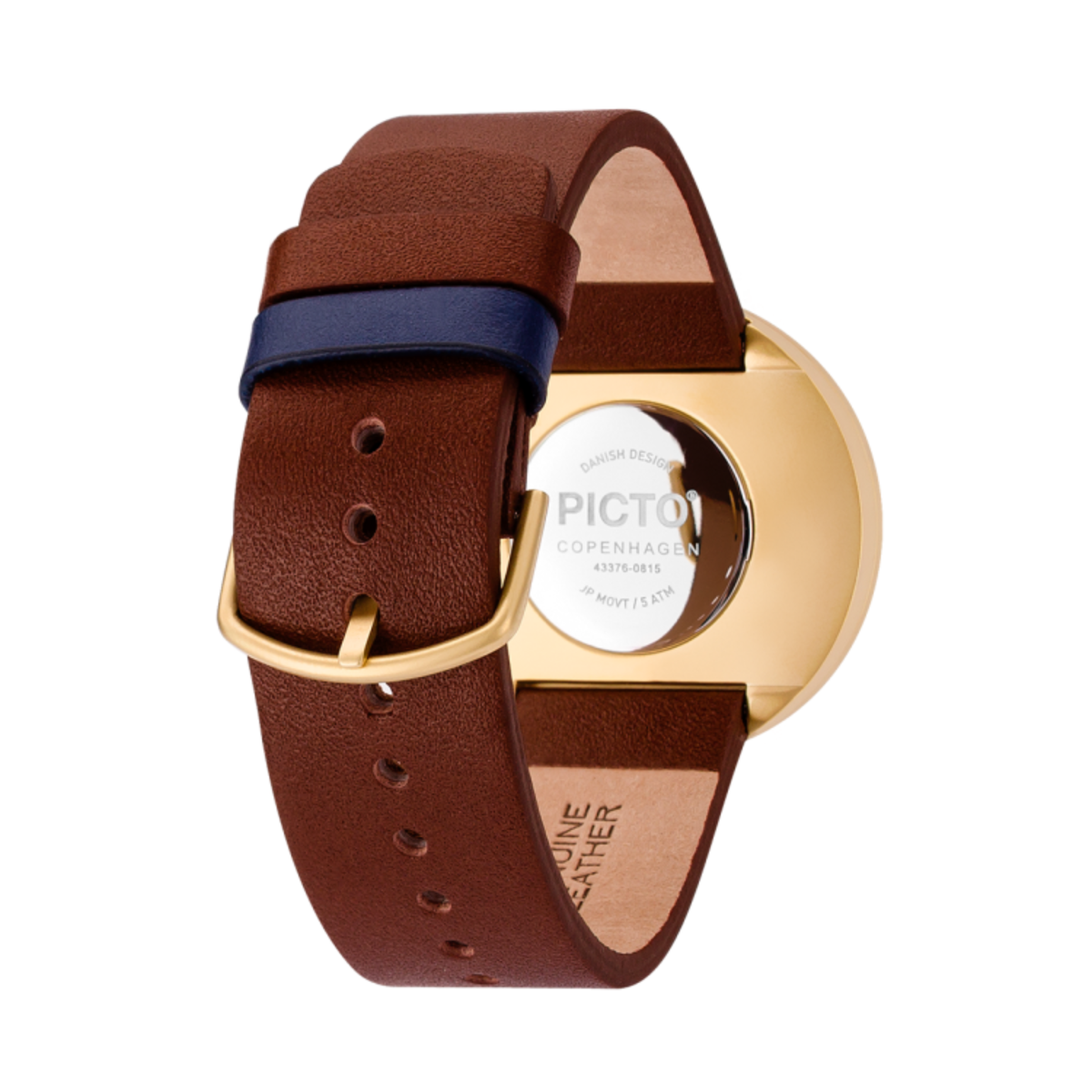 Orologio da polso PICTO con quadrante 40 mm girevole e cinturino in pelle marrone cioccolato con fibbia color oro opaco.