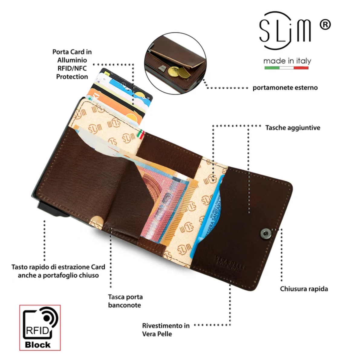 Portafoglio SLim®️ Touch Concia Vegetale Marrone