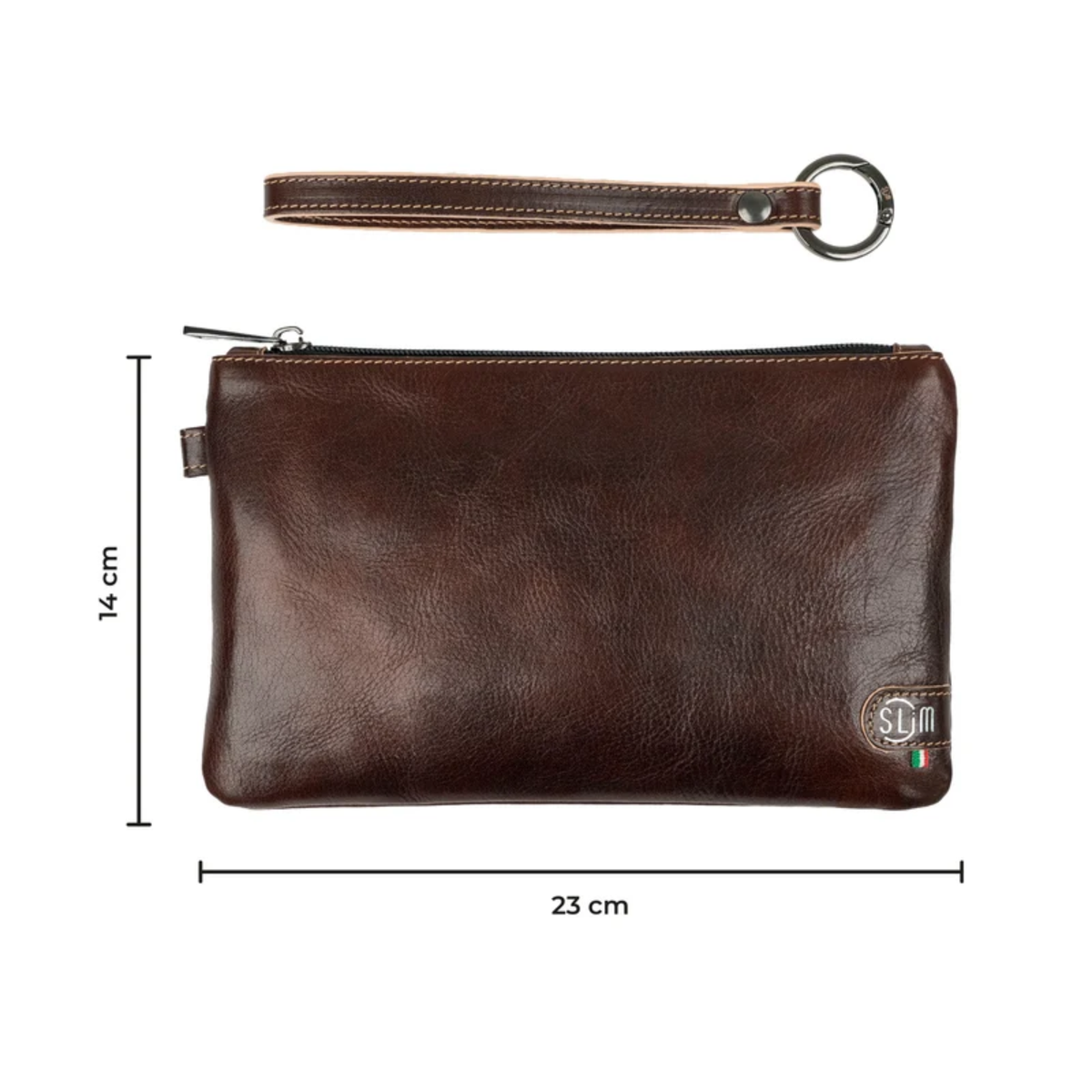 Pochette Slim con Polsiera Vera Pelle Vegetale Marrone