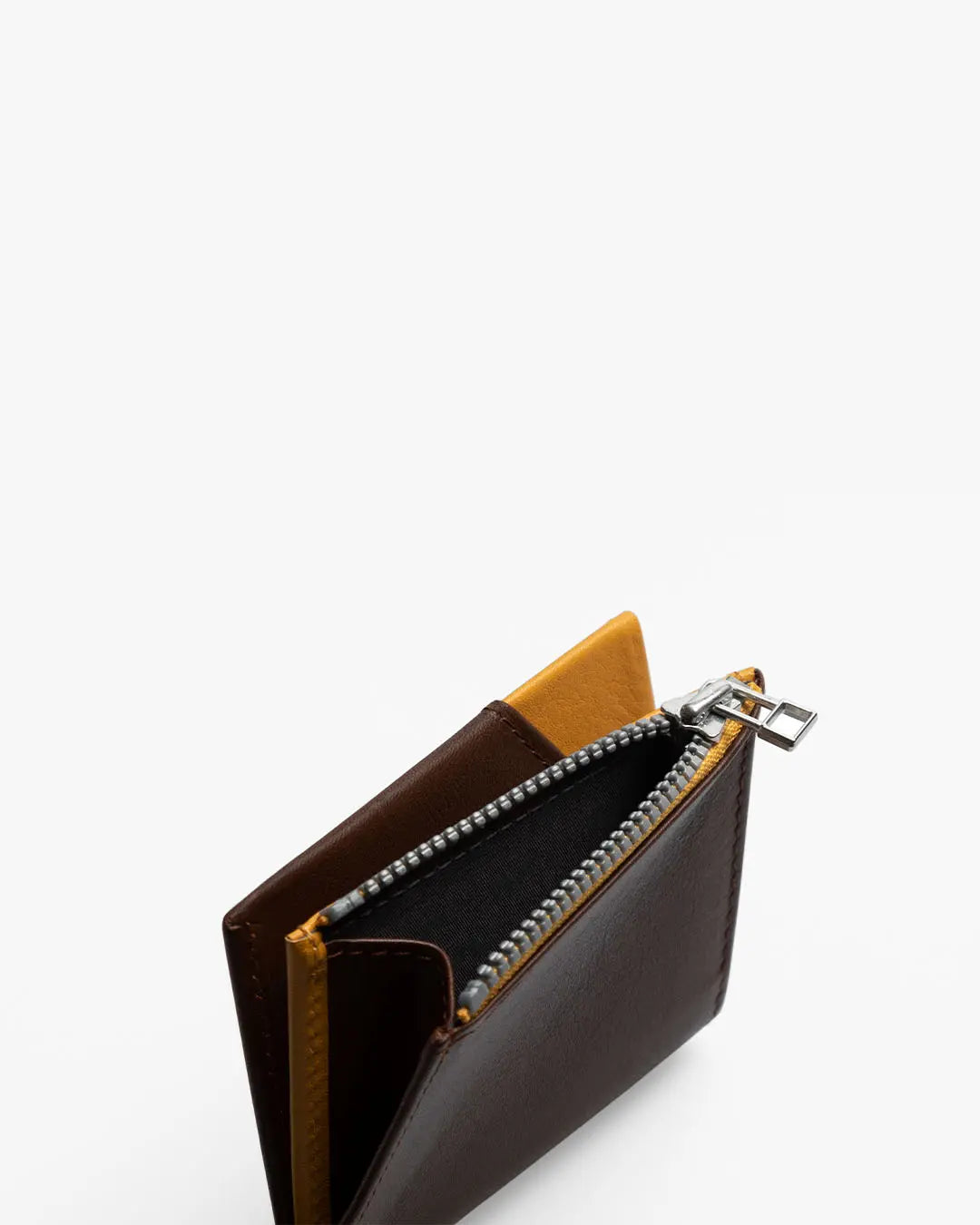 Portafoglio in Pelle Zip Coin Brown Mustard