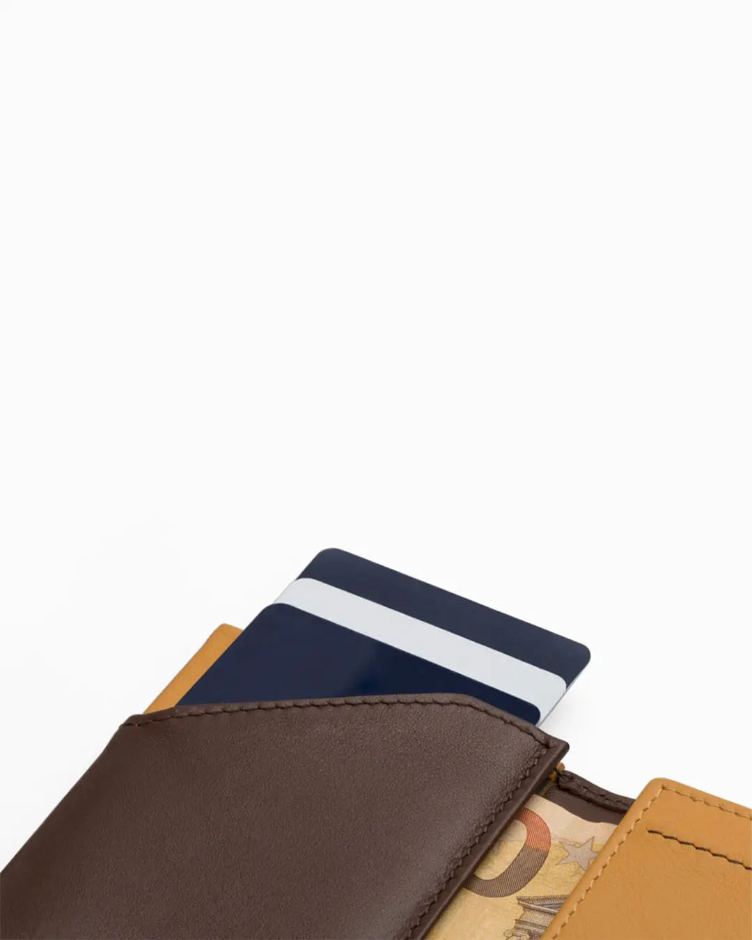 Portafoglio in Pelle Zip Coin Brown Mustard