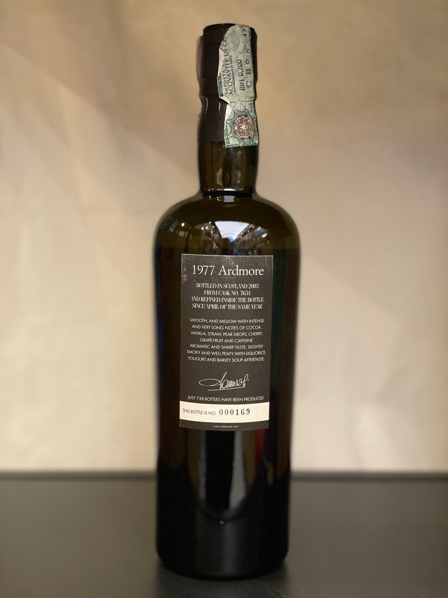 Scotch Whisky Ardmore 1977 Samaroli 35° anniversario 70cl / 45% - bottle is no. 000169