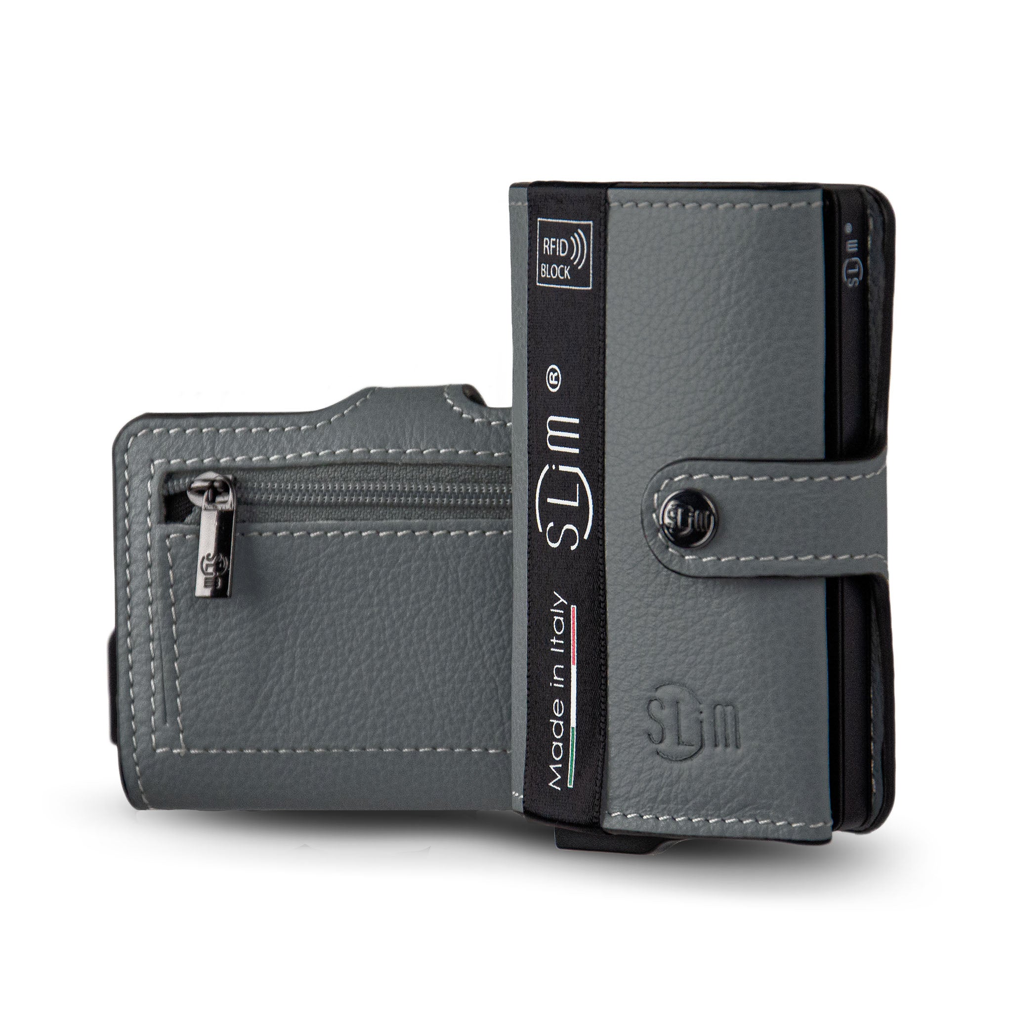 Porta Carte Vera Pelle Bottalato Grigio con zip porta monete