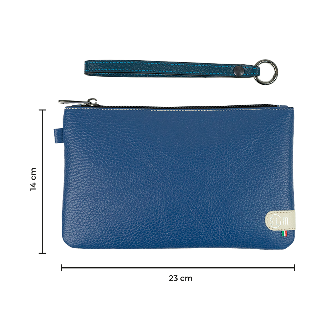 Pochette con Polsiera Vera Pelle Bottalato Blu