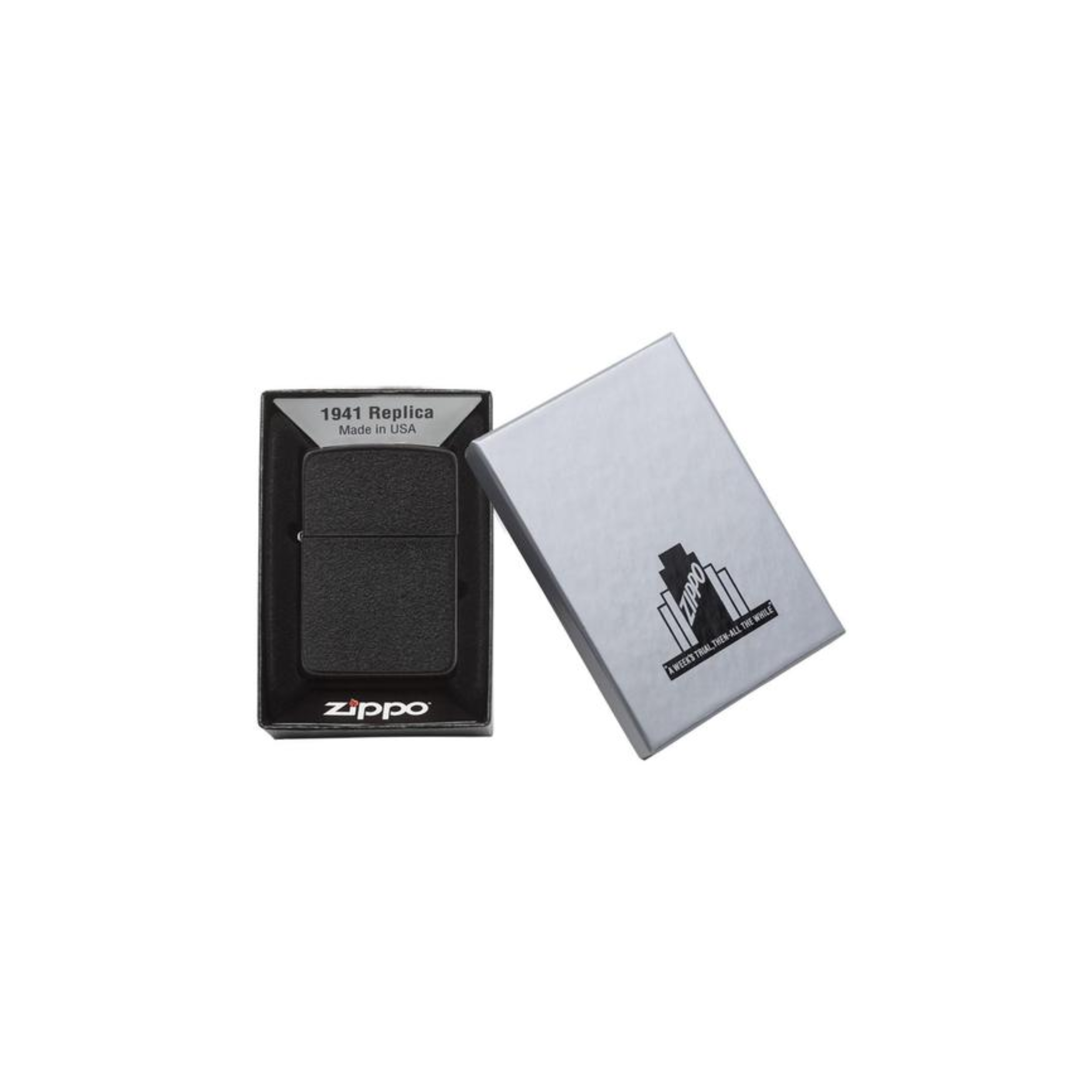 Accendino Zippo Black Crackle 1941 Replica in metallo a benzina - ricaricabile - antivento