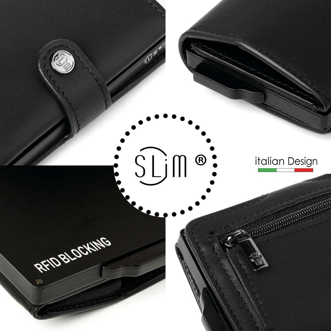 Porta Carte Vera Pelle Nero Con Zip