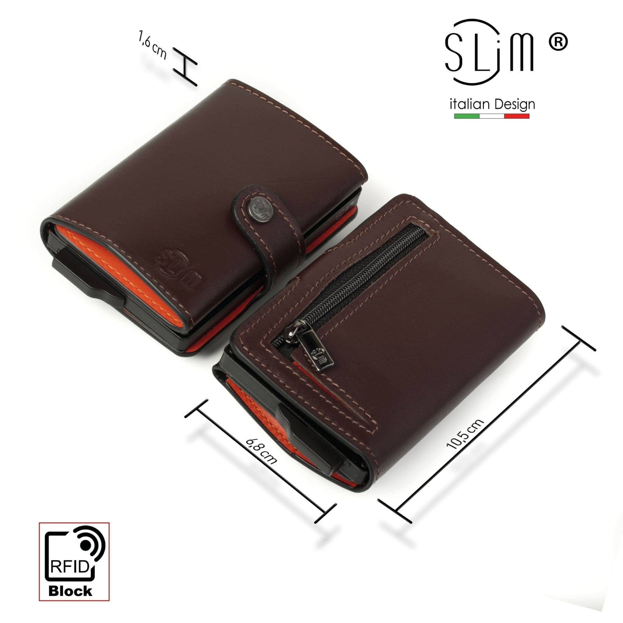Porta Carte Vera Pelle Testa di Moro e Arancio con zip