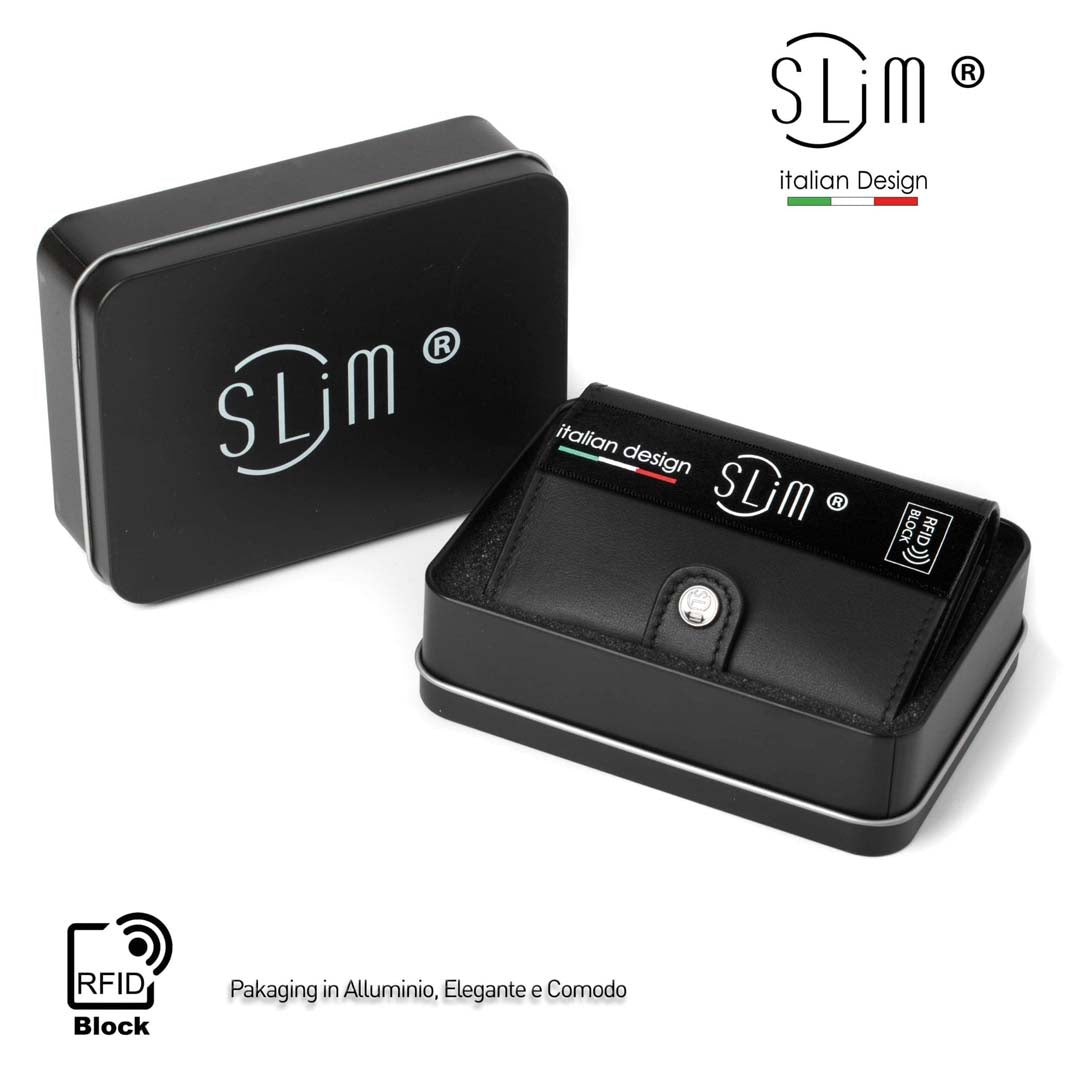 Porta Carte Vera Pelle Nero Con Zip