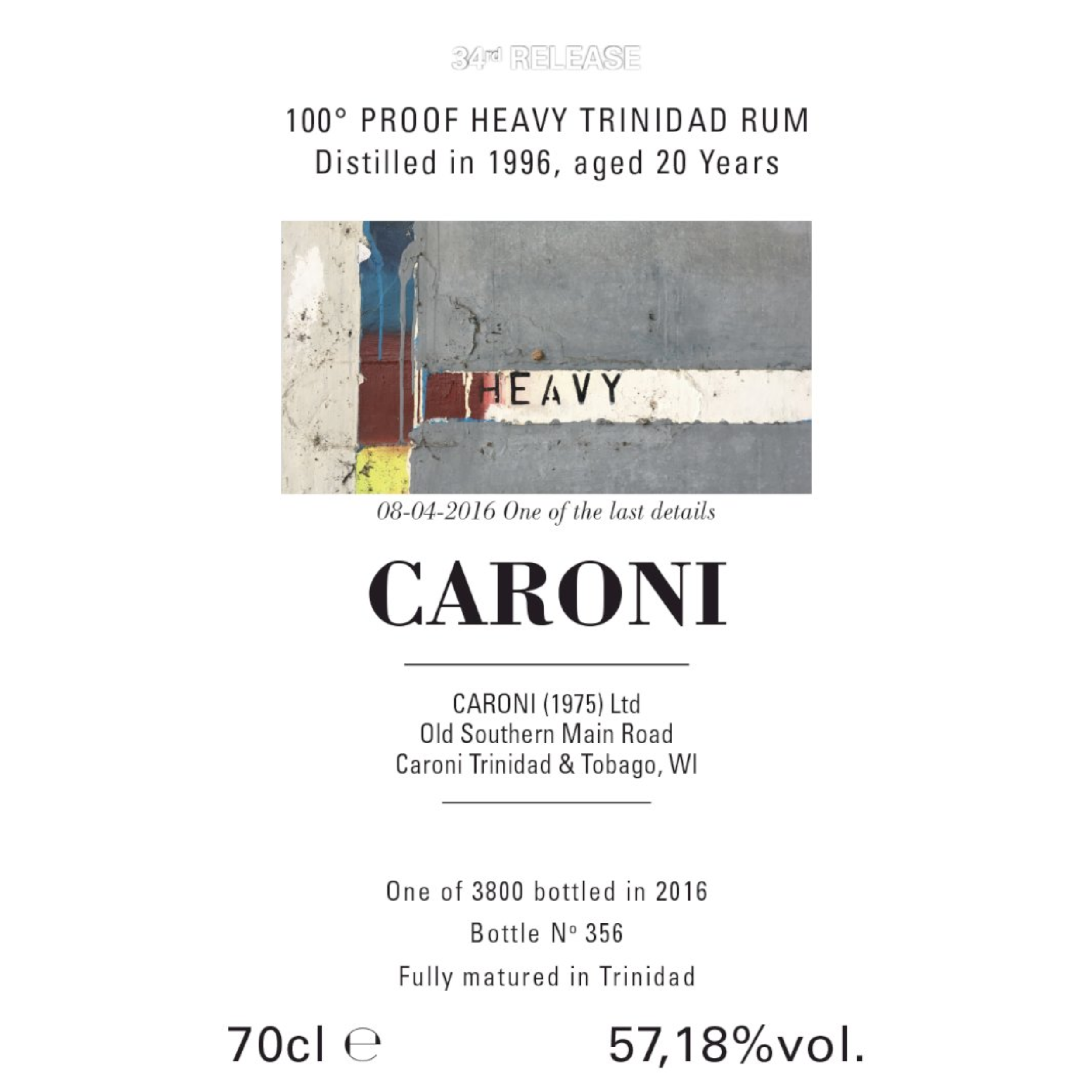 Rum Caroni 1996 heavy  100° proof trinidad rum 20 Y.O. - 70 cl 57,18 % vol