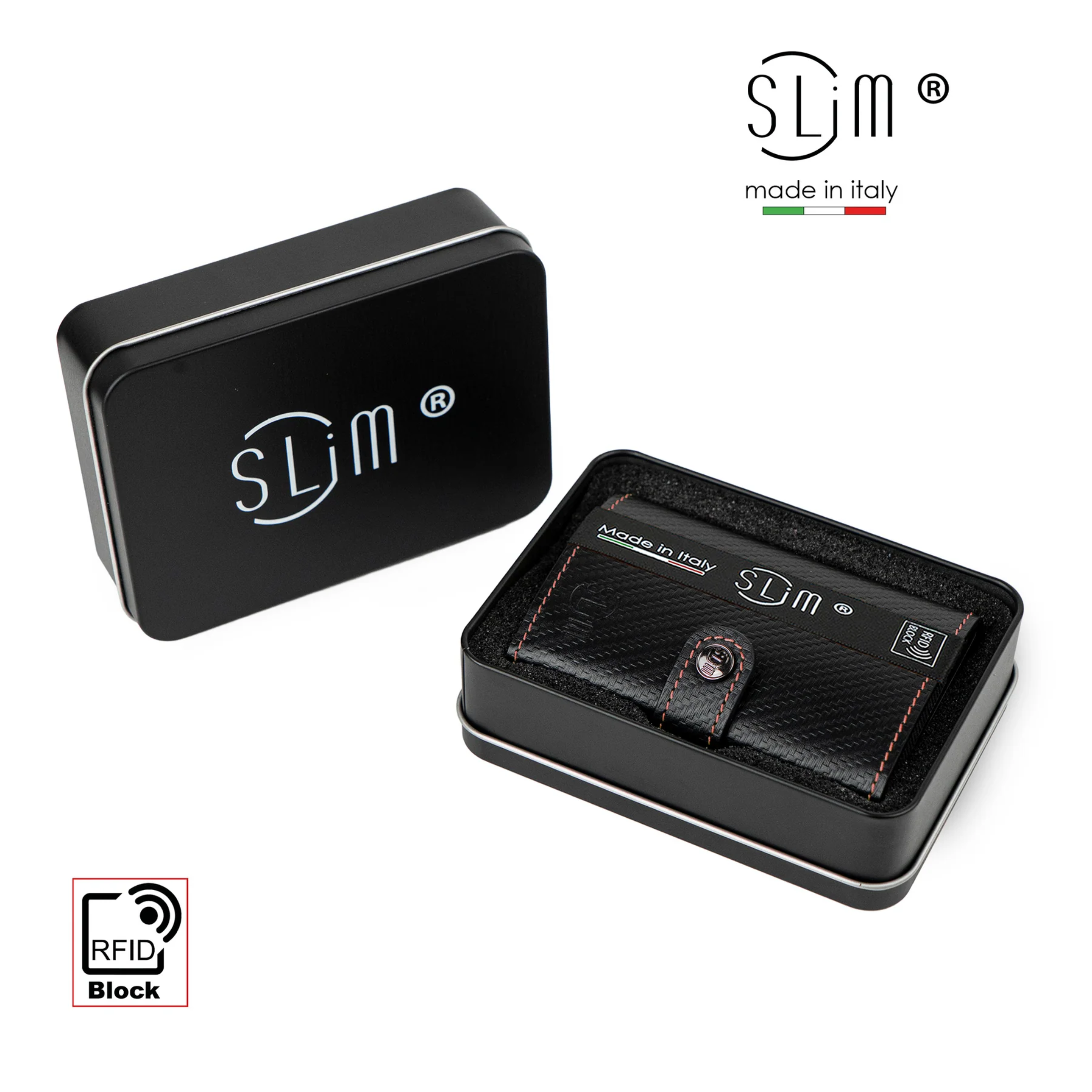 Porta Carte Vera Pelle Carbon Style Nero/Rosso con zip