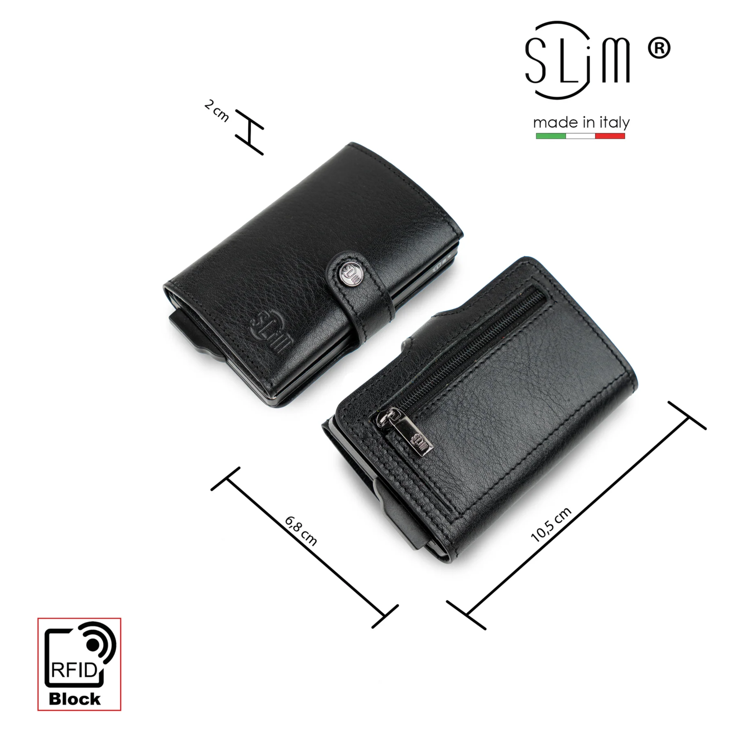 Porta Carte Vera Pelle Concia Al Vegetale Nero Zip