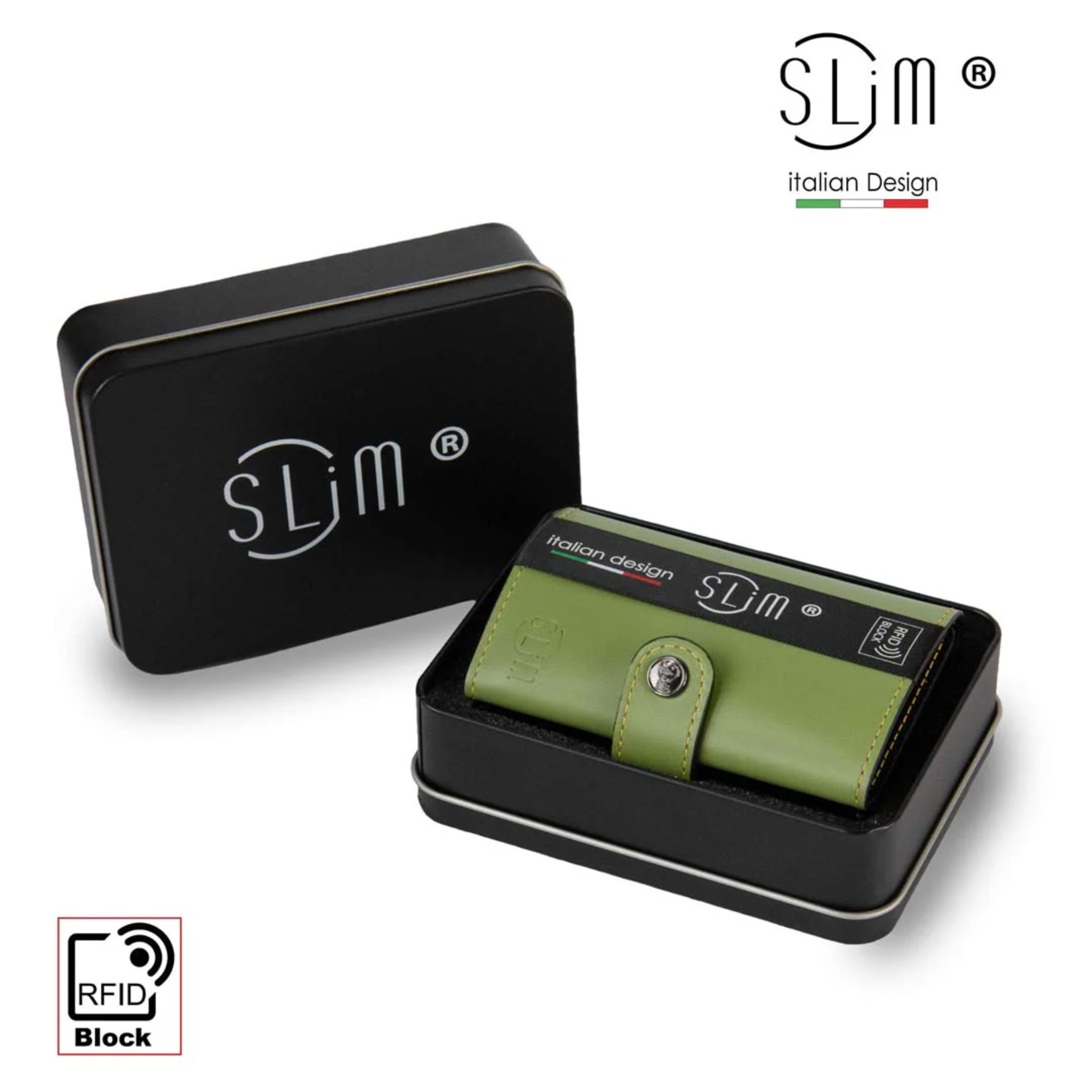 Porta carte Vera Pelle Verde Pistacchio-Giallo con zip porta-monete