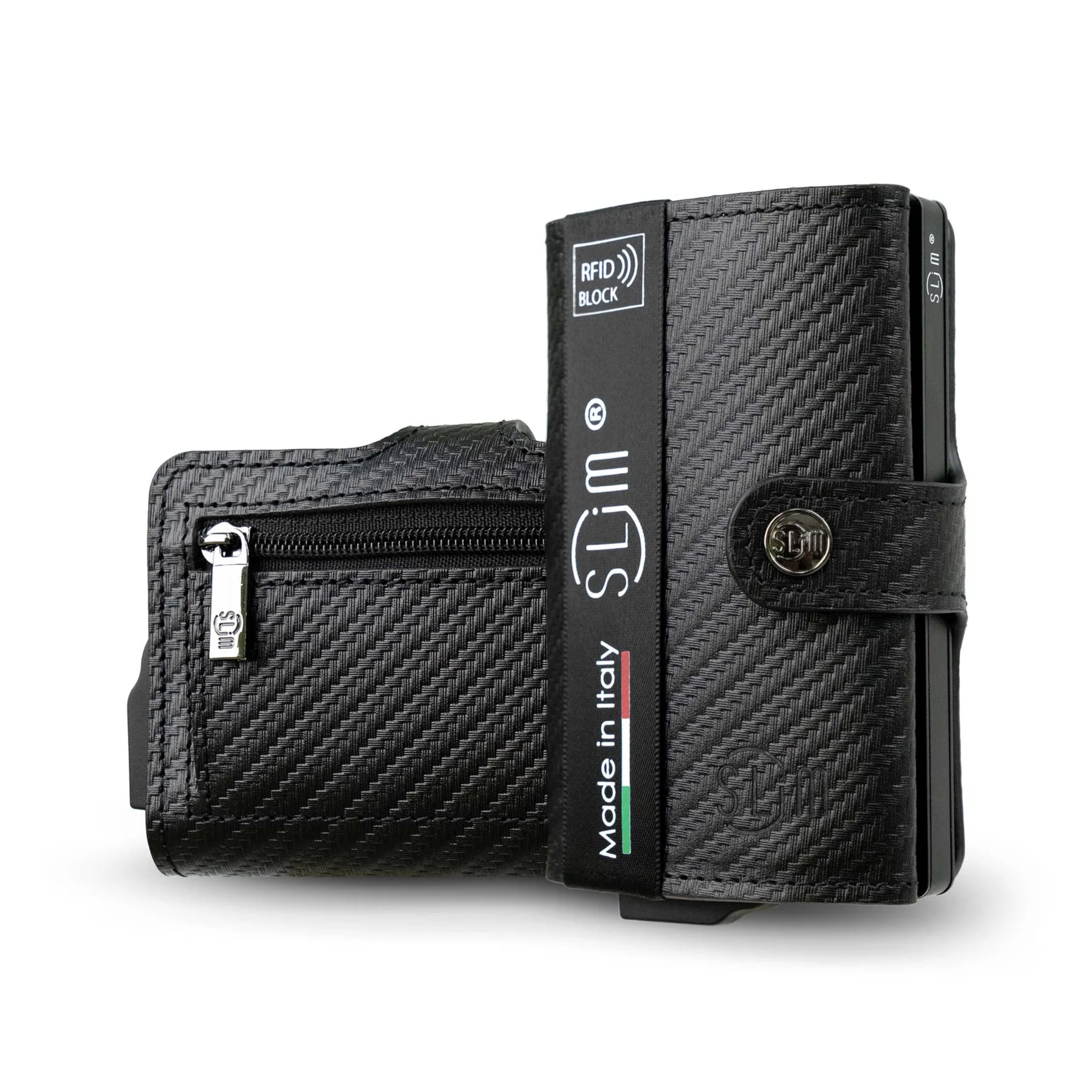 Porta Carte Vera Pelle Carbon Style Nero con zip
