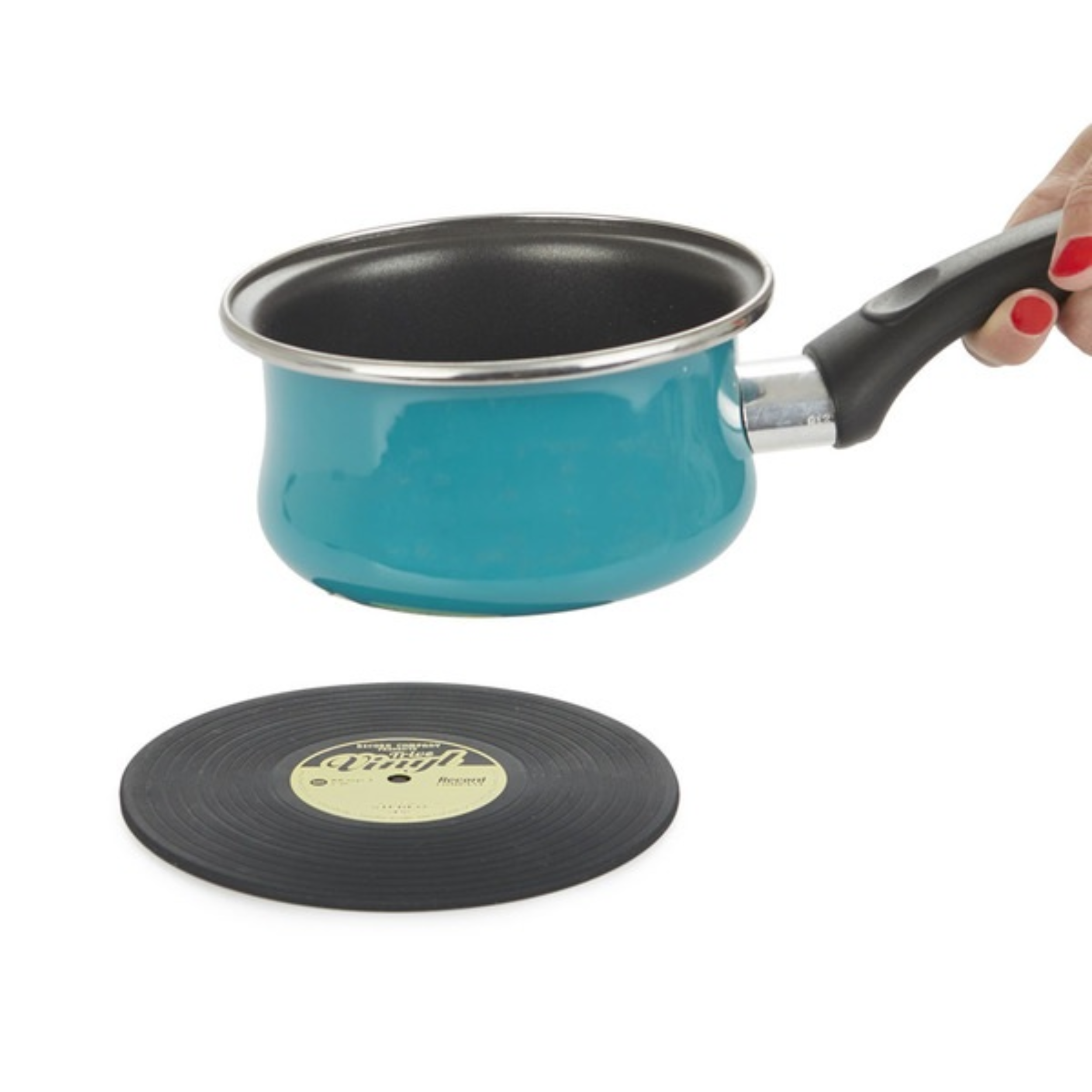 Sottopentola Balvi in silicone a forma di disco in vinile.