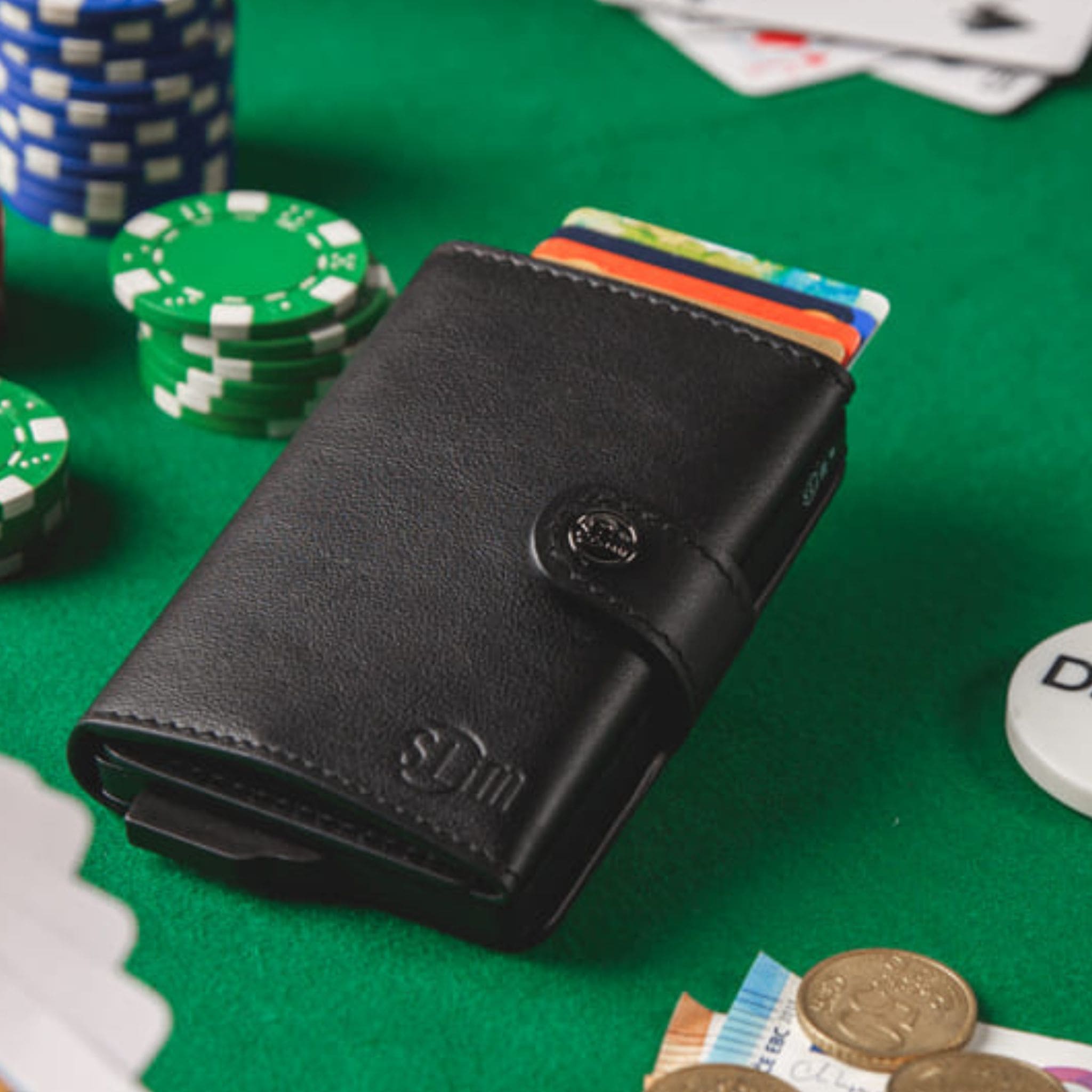Porta Carte Vera Pelle Nero Con Zip
