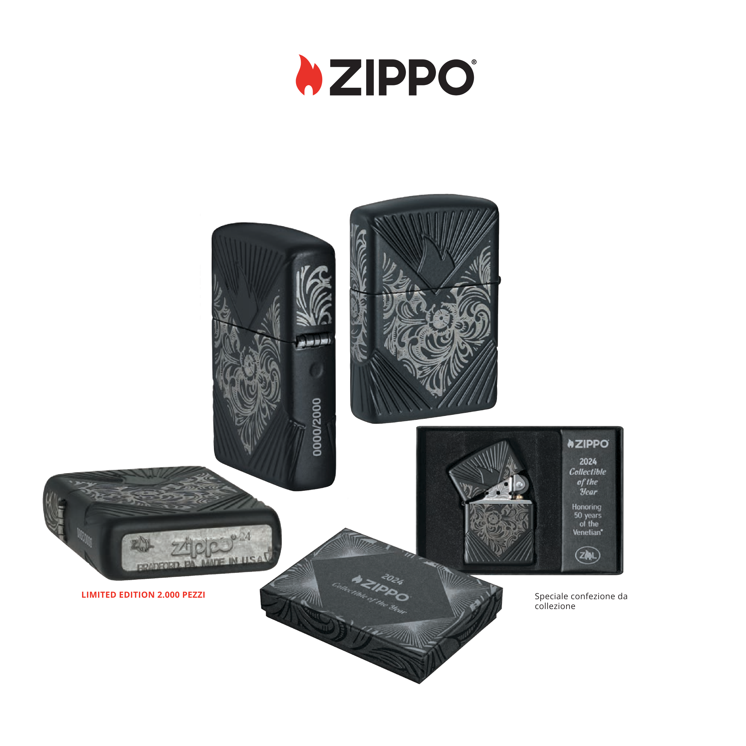 Accendino Zippo Collectible Of The Year 2024 Limited Edition a benzina - Black Matte - ricaricabile - antivento - decor