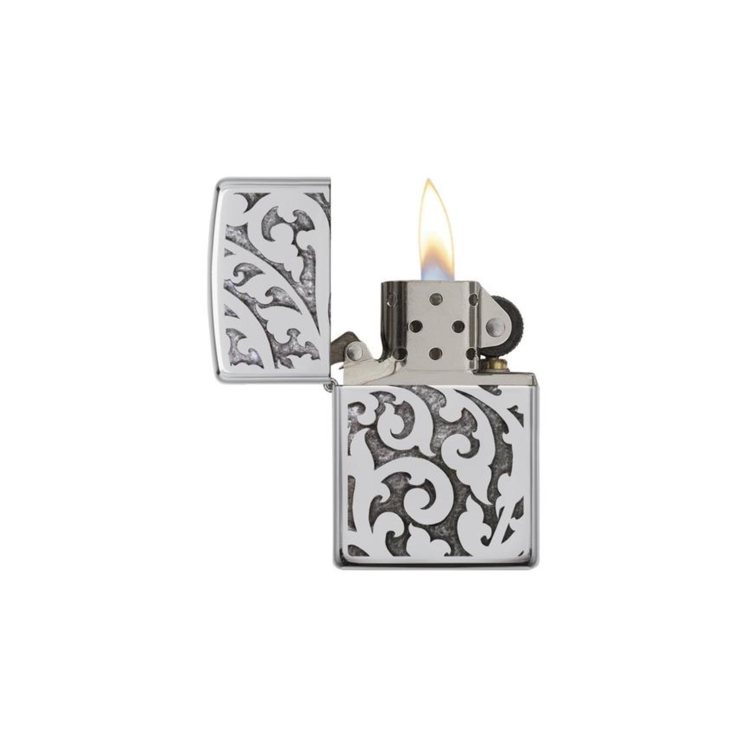 Accendino Zippo High Polish Chrome in metallo a benzina - ricaricabile - antivento -  floreale