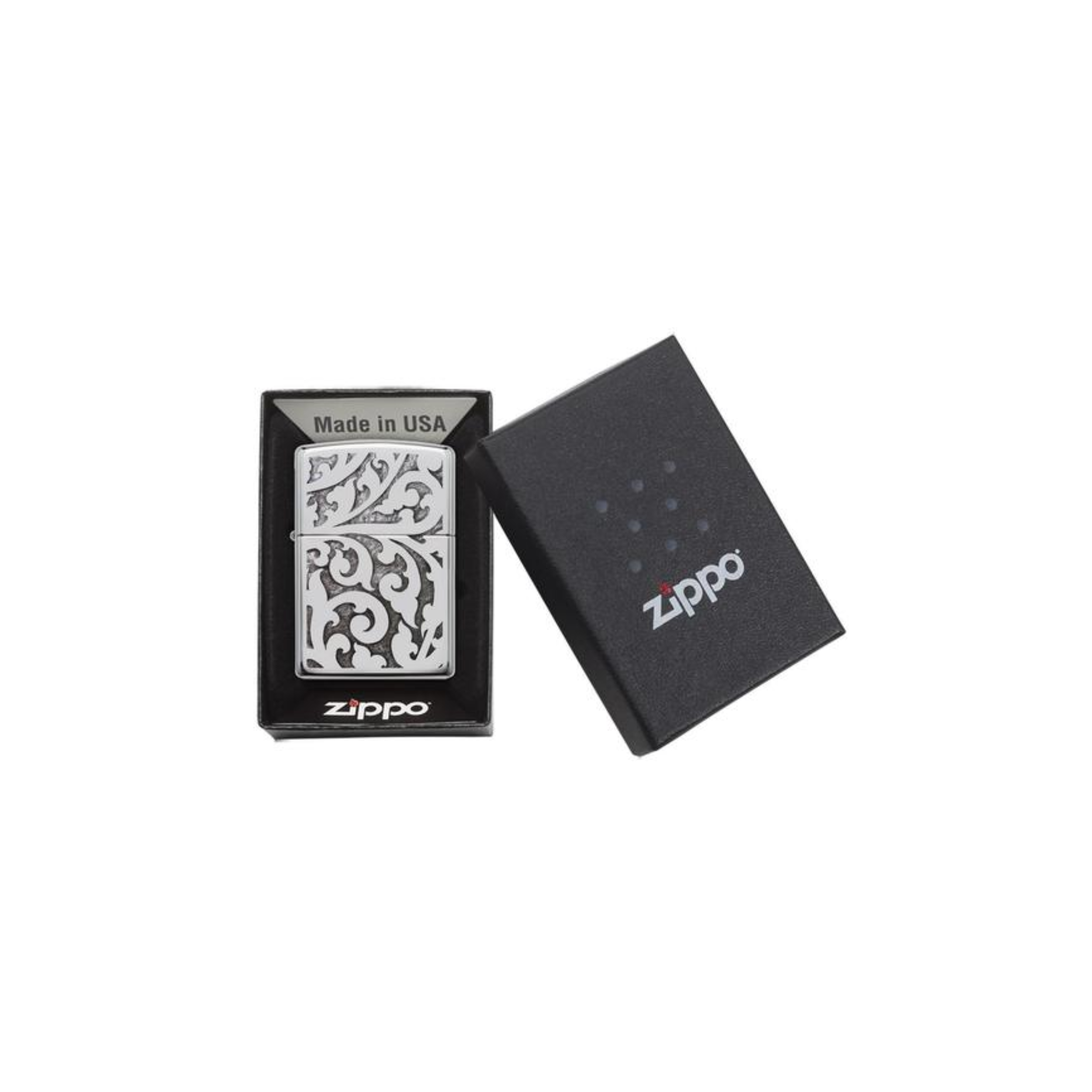 Accendino Zippo High Polish Chrome in metallo a benzina - ricaricabile - antivento -  floreale