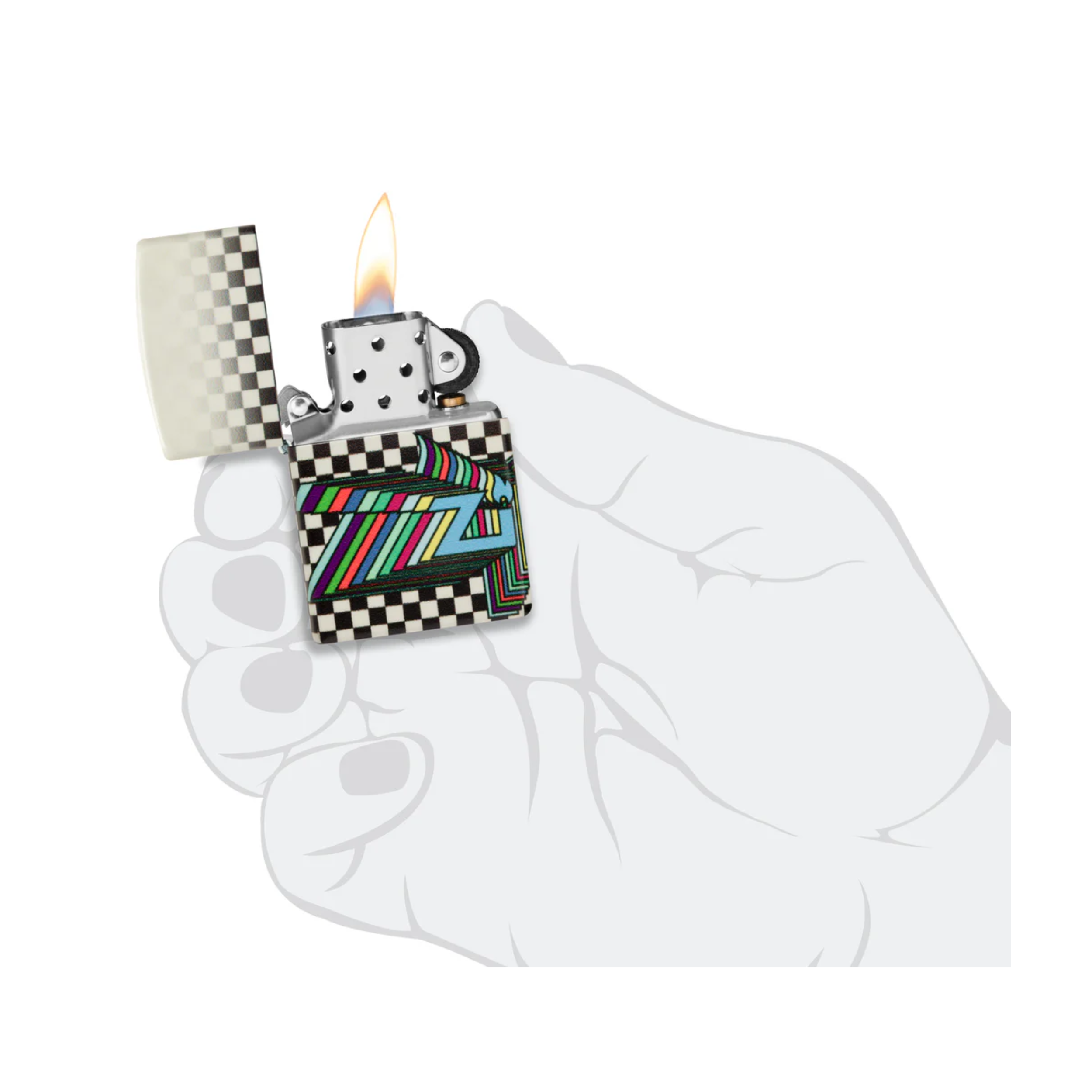 Accendino Zippo Nostalgia multicolore in metallo a benzina - ricaricabile - antivento - sfondo geometrico