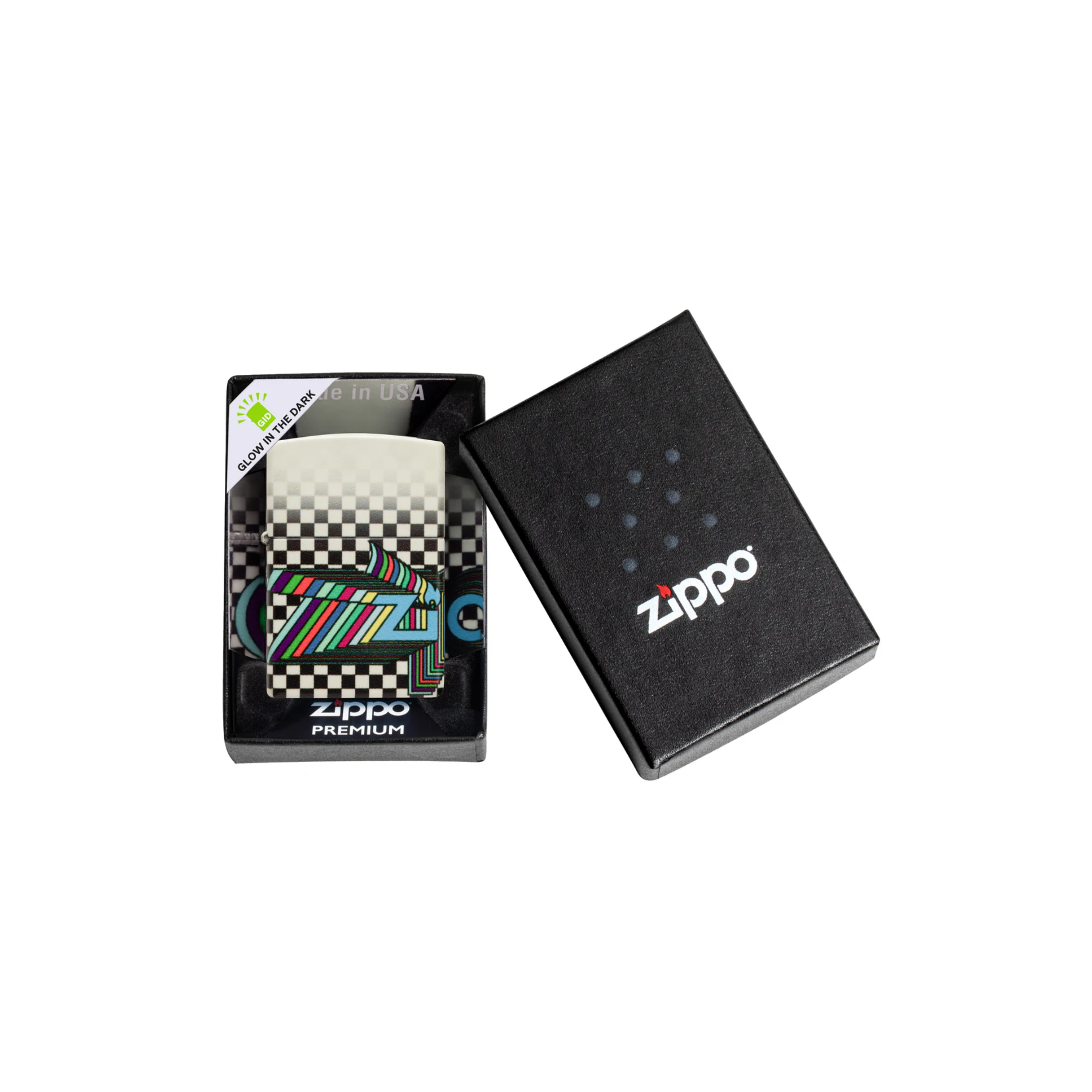 Accendino Zippo Nostalgia multicolore in metallo a benzina - ricaricabile - antivento - sfondo geometrico