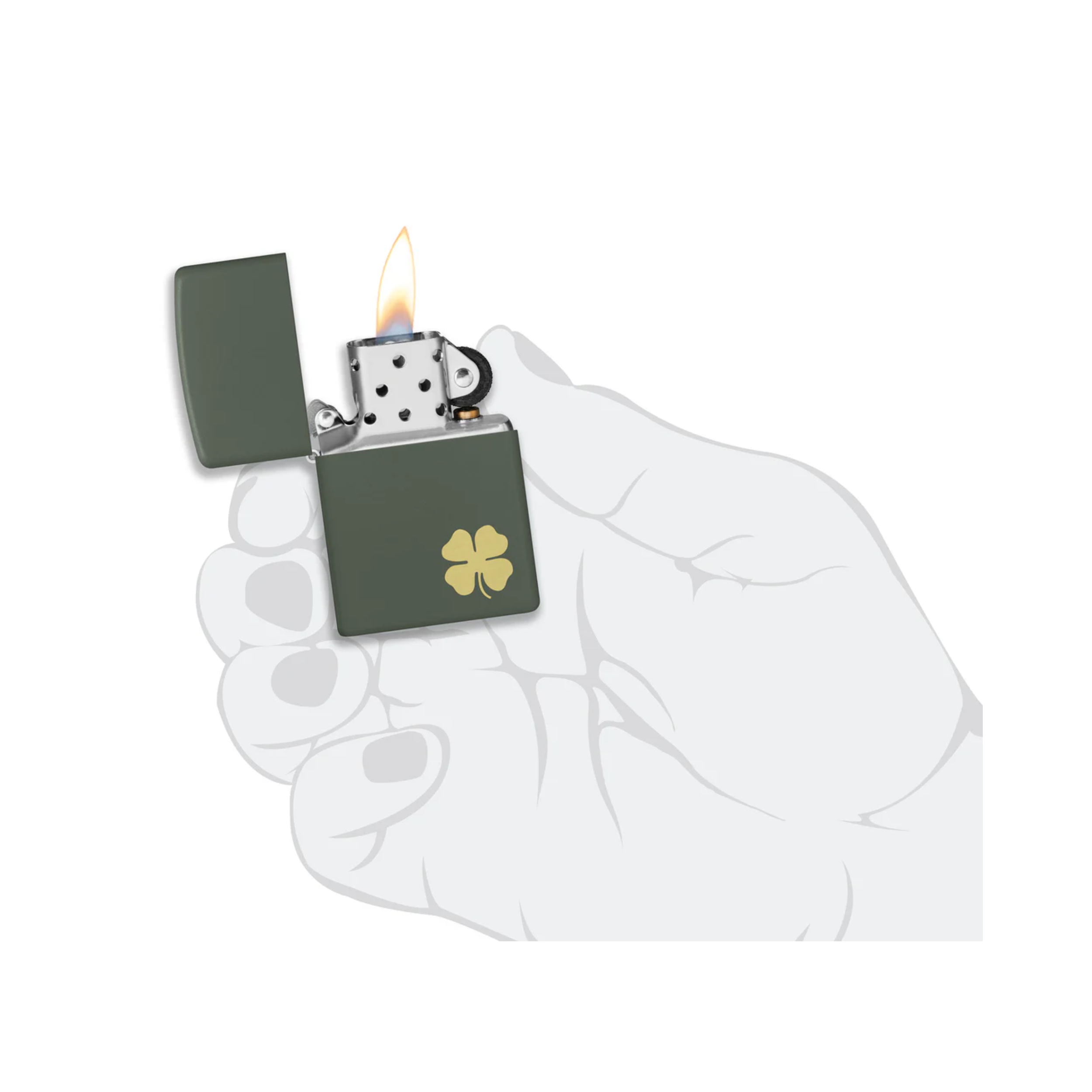 Briquet Zippo Four Leaf en métal à essence - rechargeable - coupe-vent - trèfle à quatre feuilles