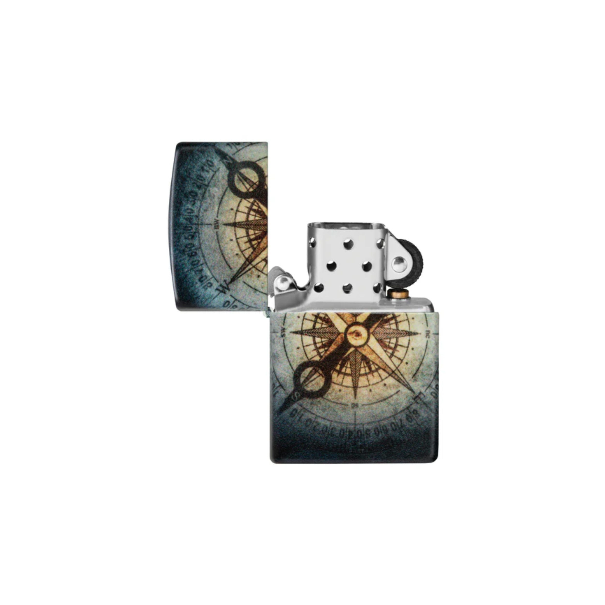 Accendino ZIppo Compass Ghost in metallo a benzina - ricaricabile - antivento - bussola