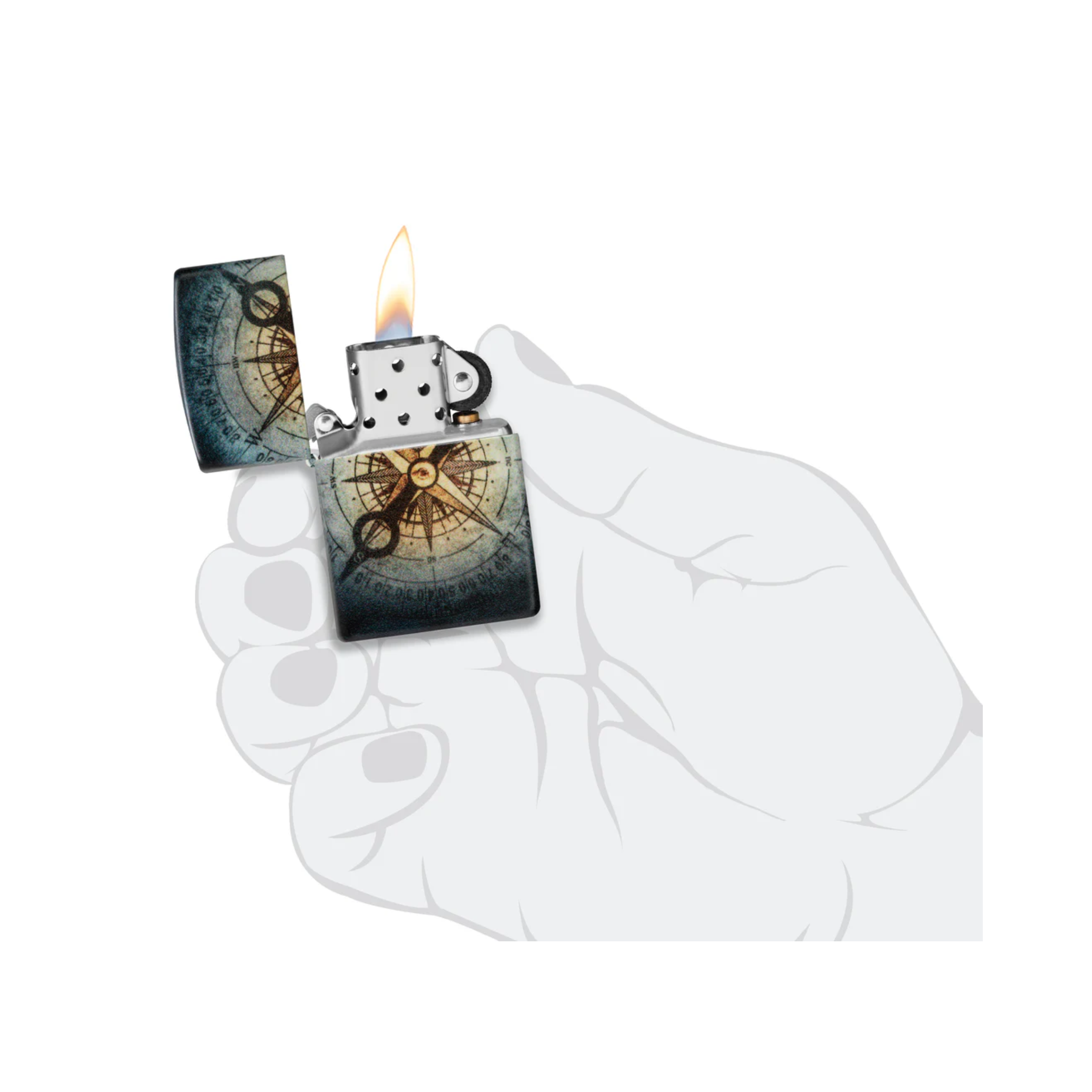 Accendino ZIppo Compass Ghost in metallo a benzina - ricaricabile - antivento - bussola
