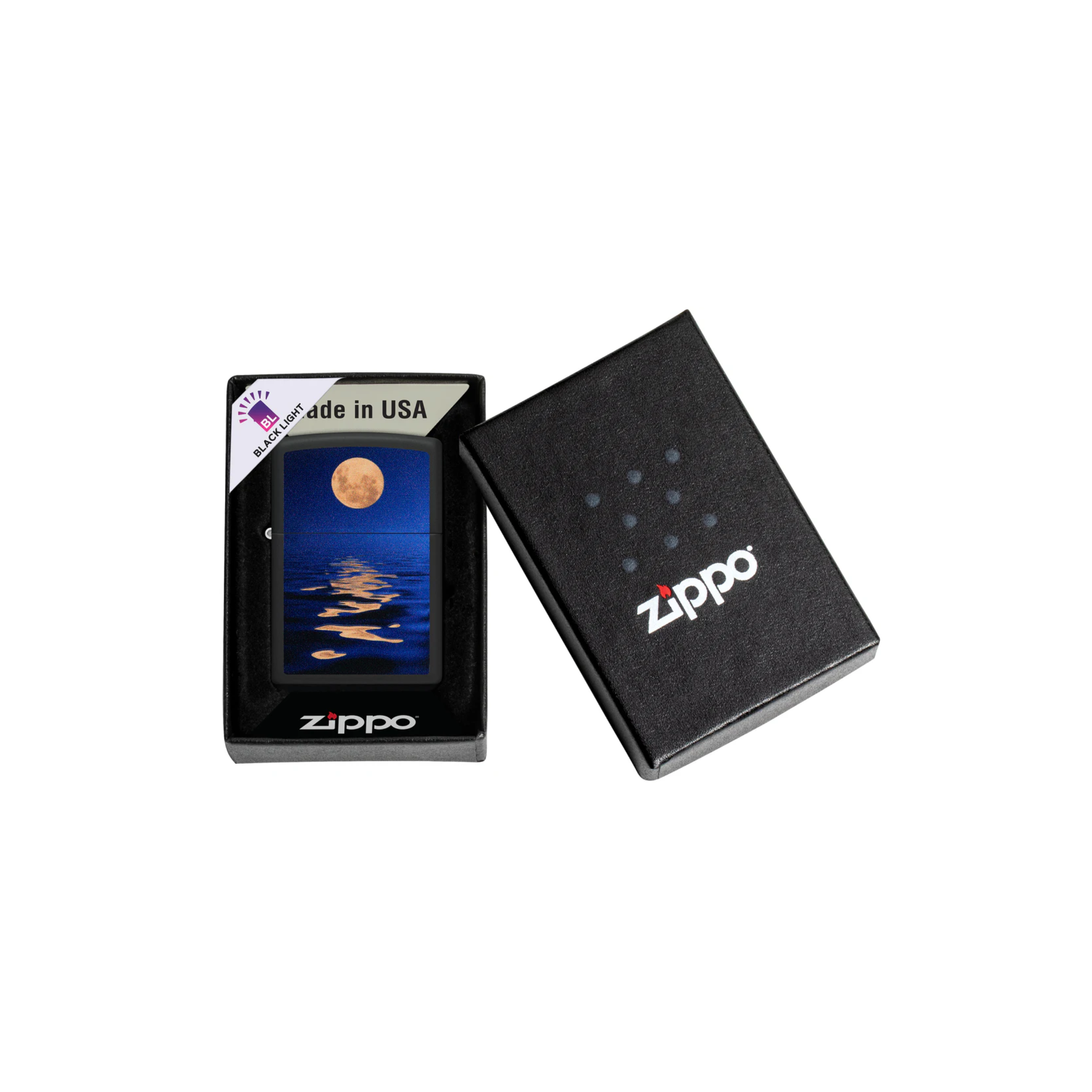 Accendino Zippo Full Moon in metallo a benzina - ricaricabile - antivento - acque al chiaro di luna