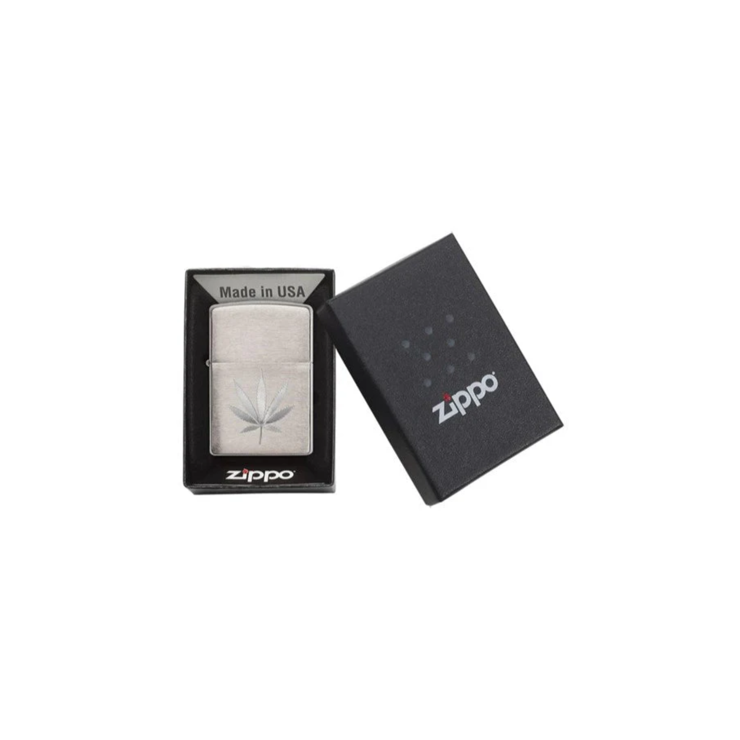 Accendino Zippo Chrome Leaf Design in metallo a benzina - ricaricabile - antivento -foglia  di marijuana