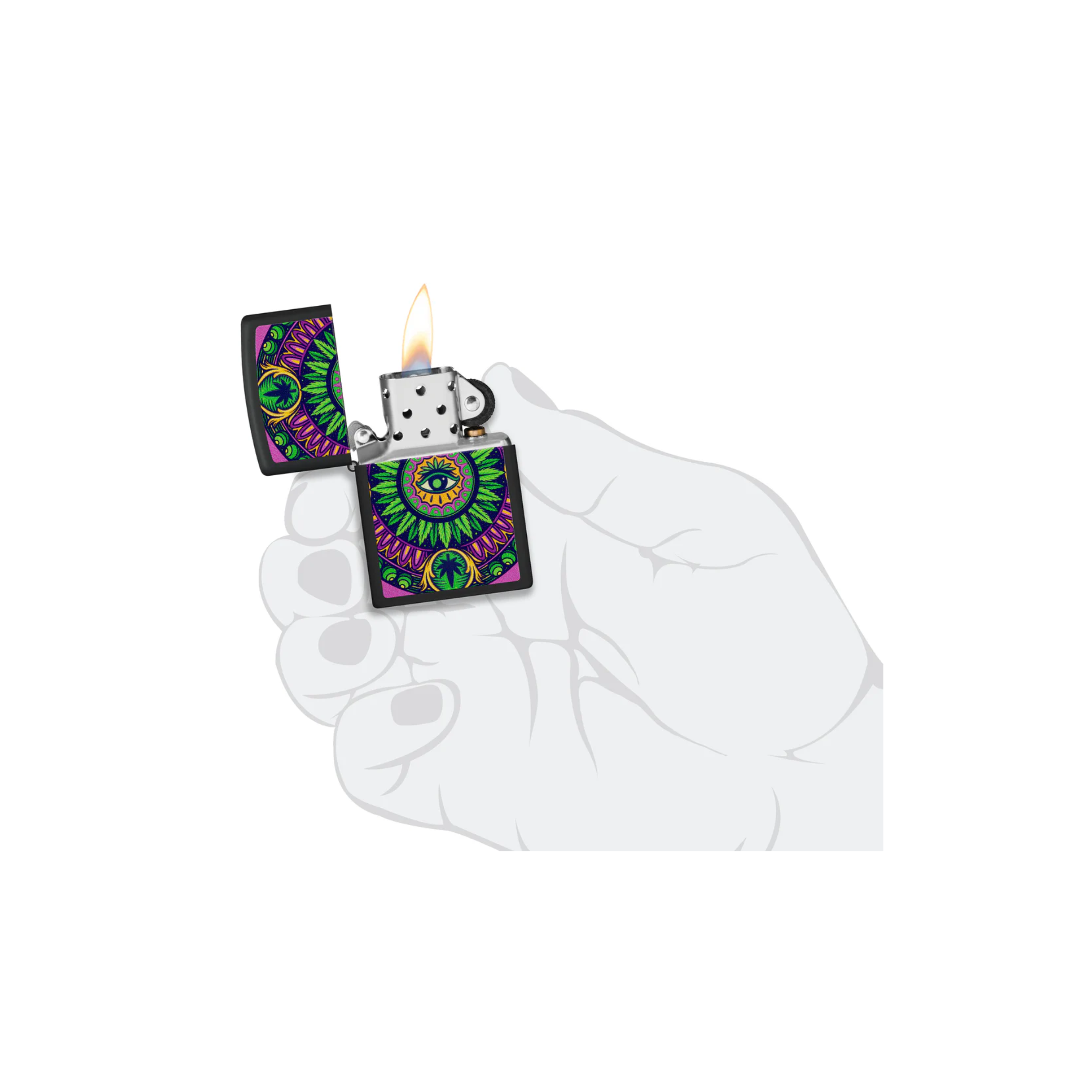 Accendino Zippo Leaf Pattern Black Light in metallo a benzina - ricaricabile - antivento - occhio