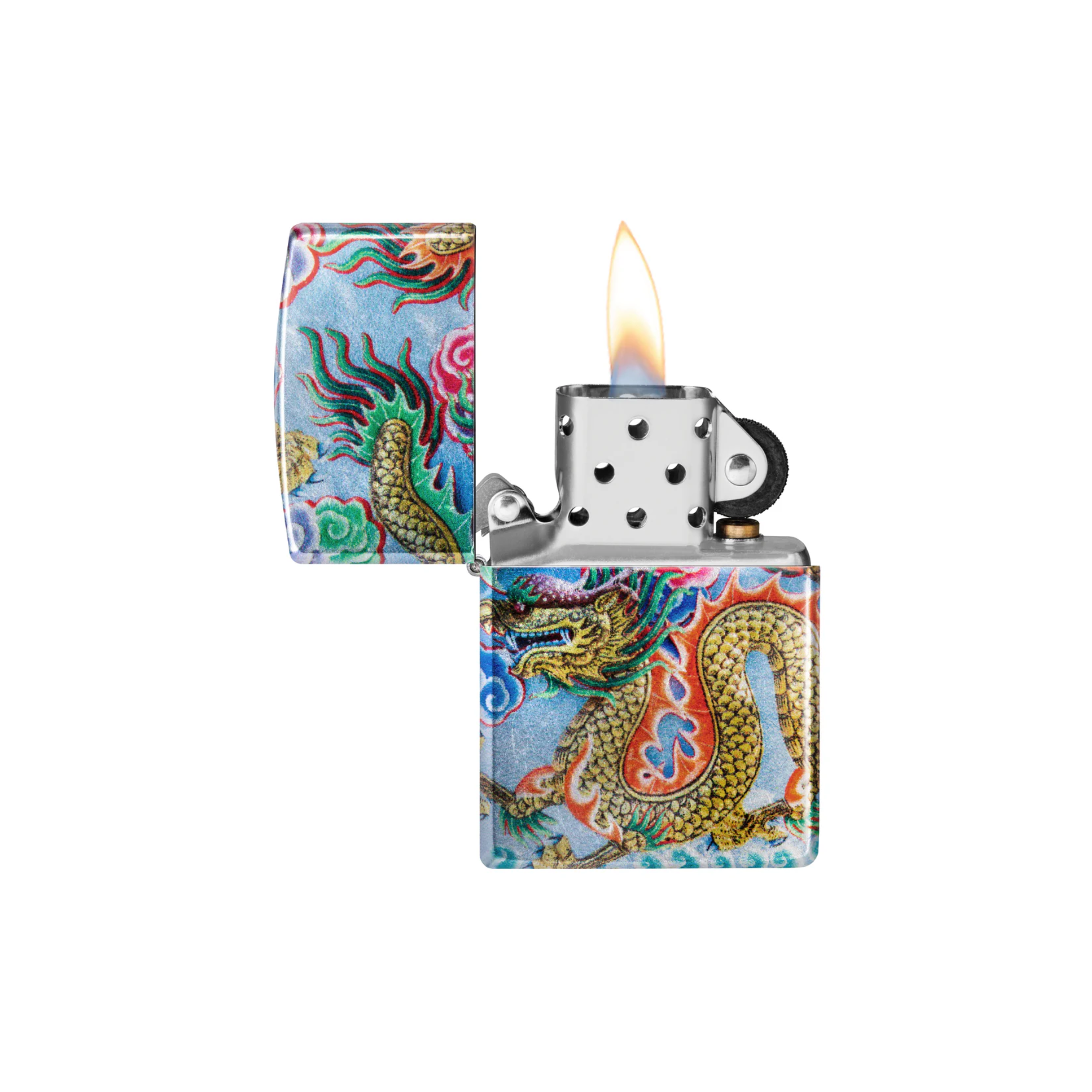 Accendino Zippo Dragon in metallo a benzina - ricaricabile - antivento - drago