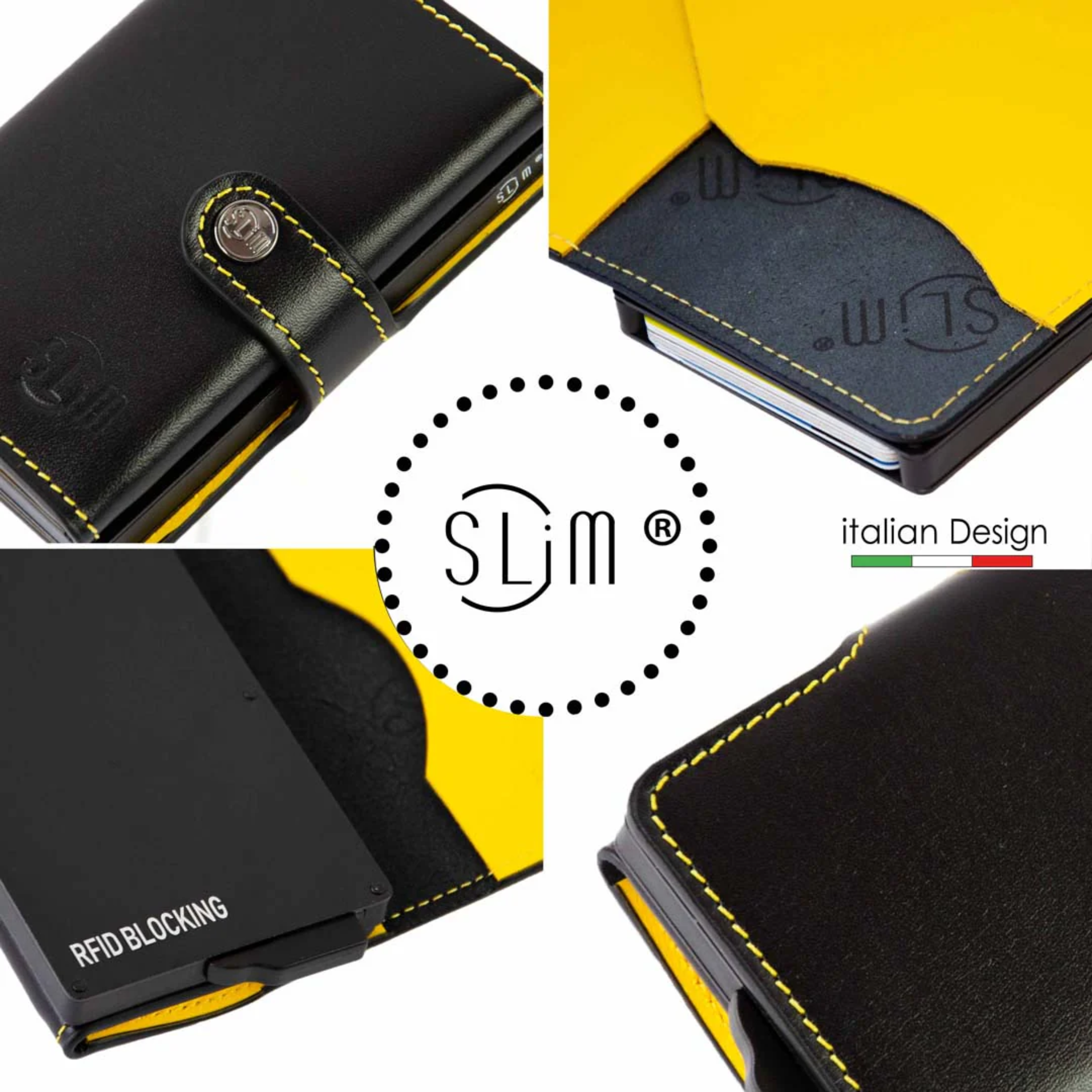 Porta Carte Vera Pelle Nero e Giallo