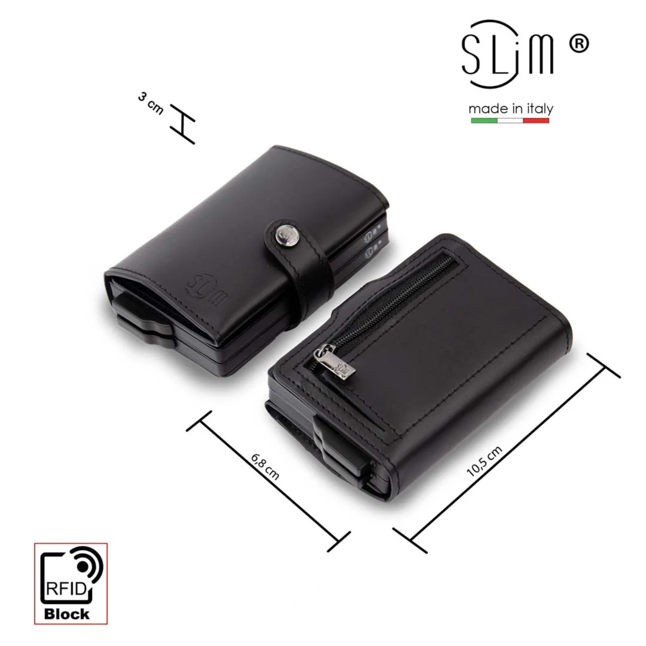 Porta Carte Vera Pelle Nero con zip Doppia cassa