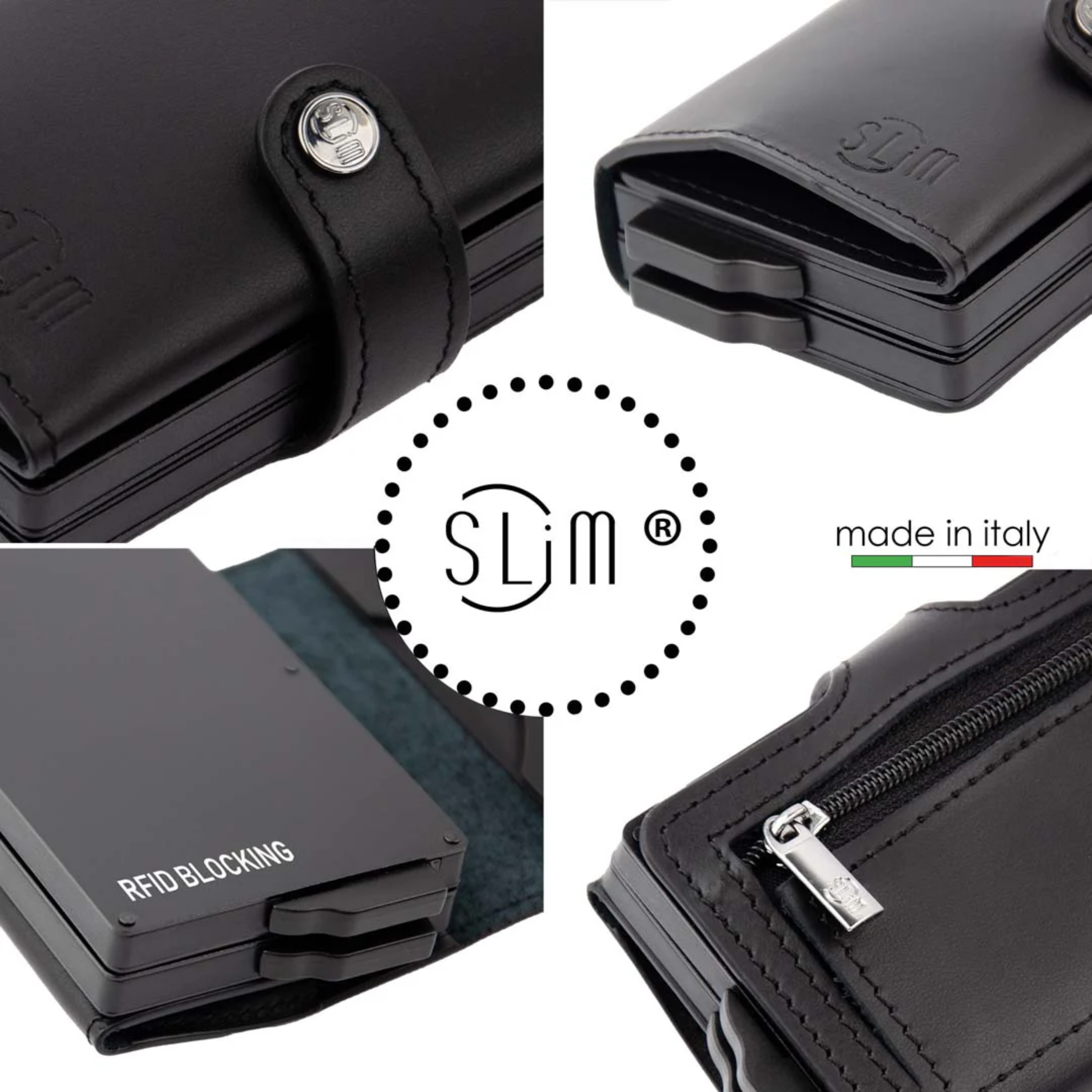 Porta Carte Vera Pelle Nero con zip Doppia cassa