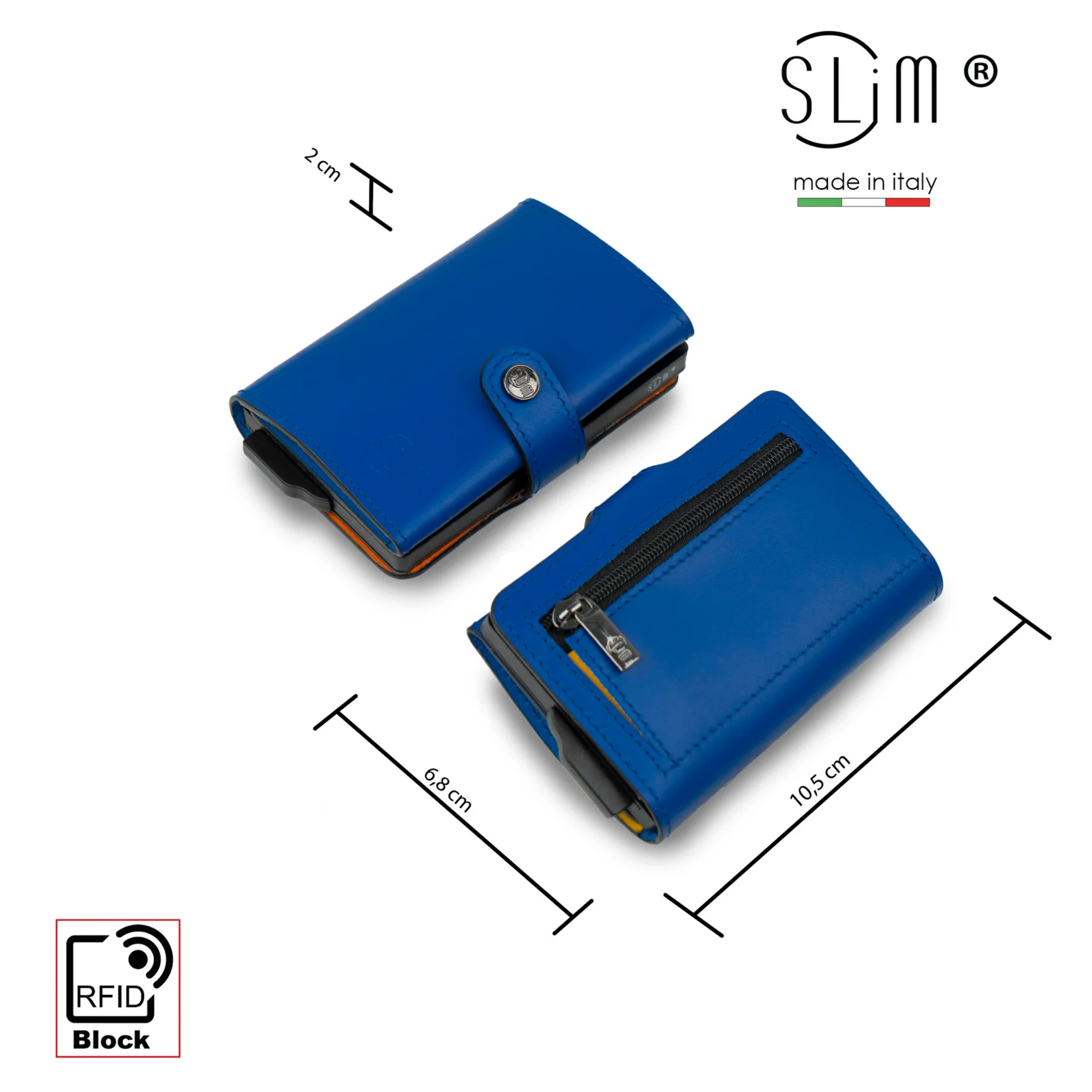 Portacarte Vera Pelle Blu Multicolor con zip porta-monete