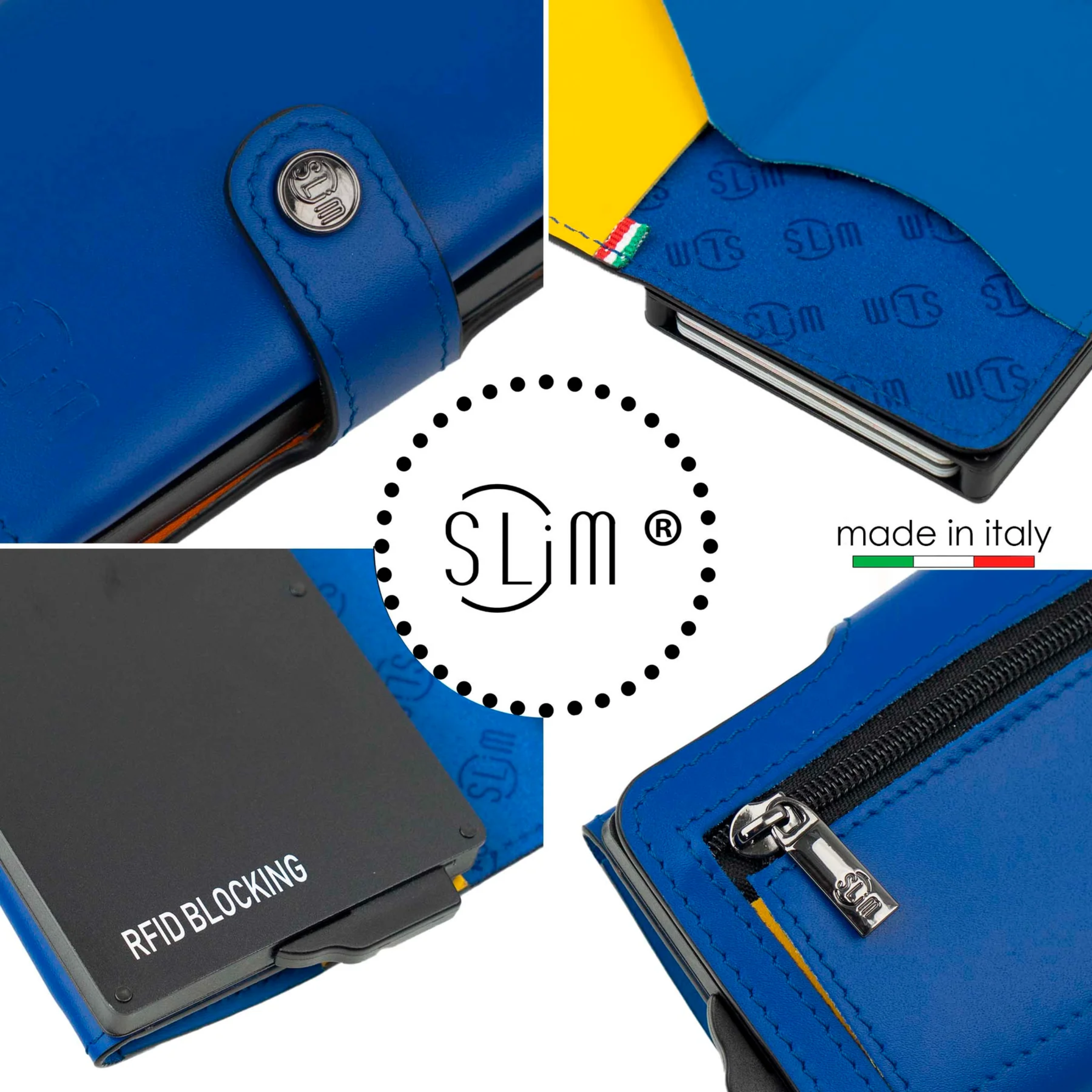 Portacarte Vera Pelle Blu Multicolor con zip porta-monete