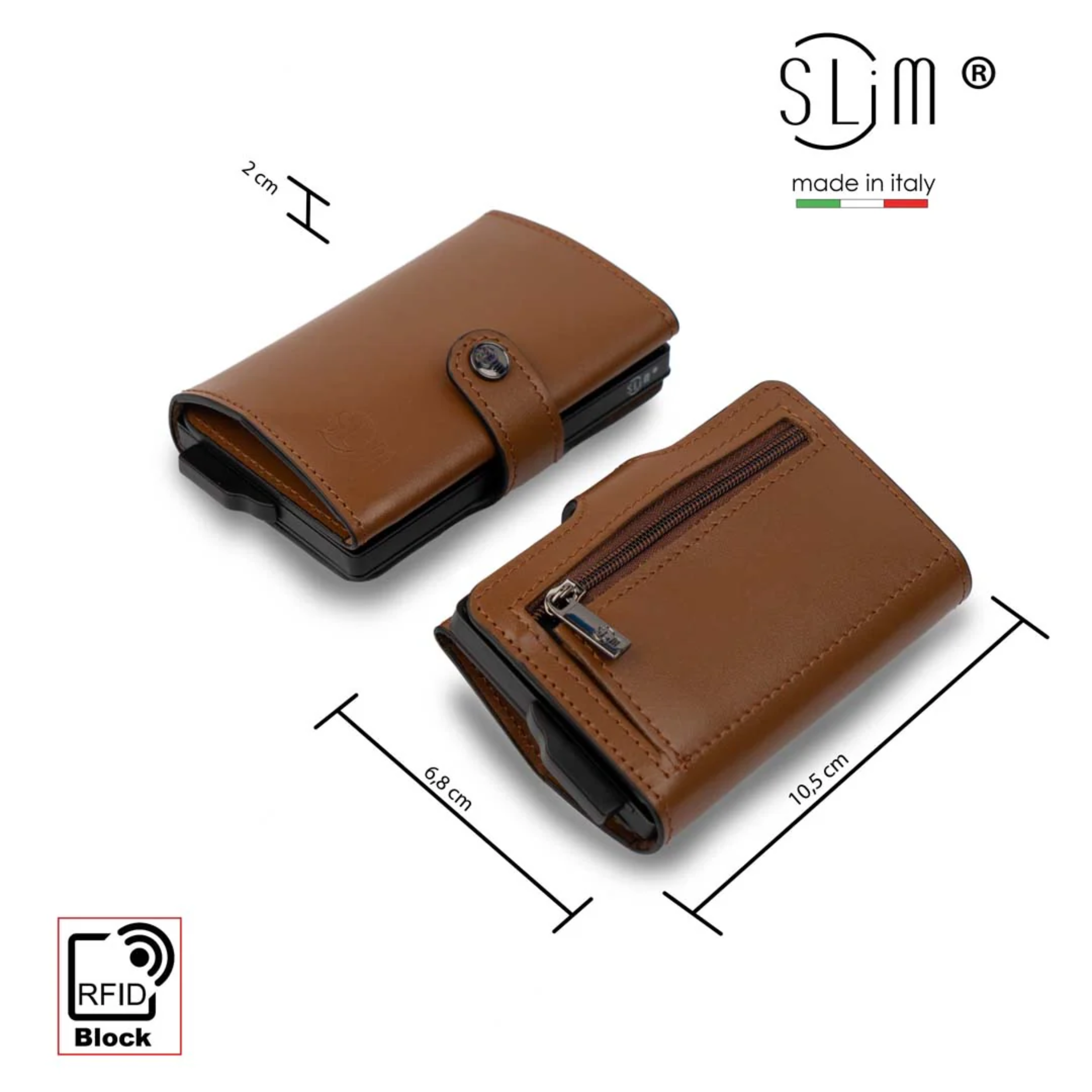 Porta Carte Vera Pelle Color Cammello Con Zip