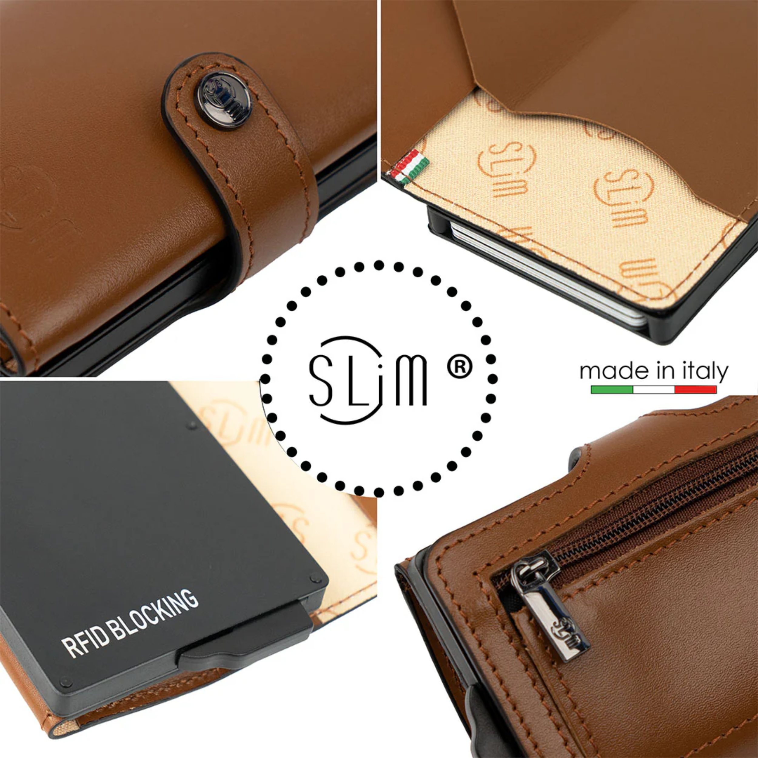 Porta Carte Vera Pelle Color Cammello Con Zip