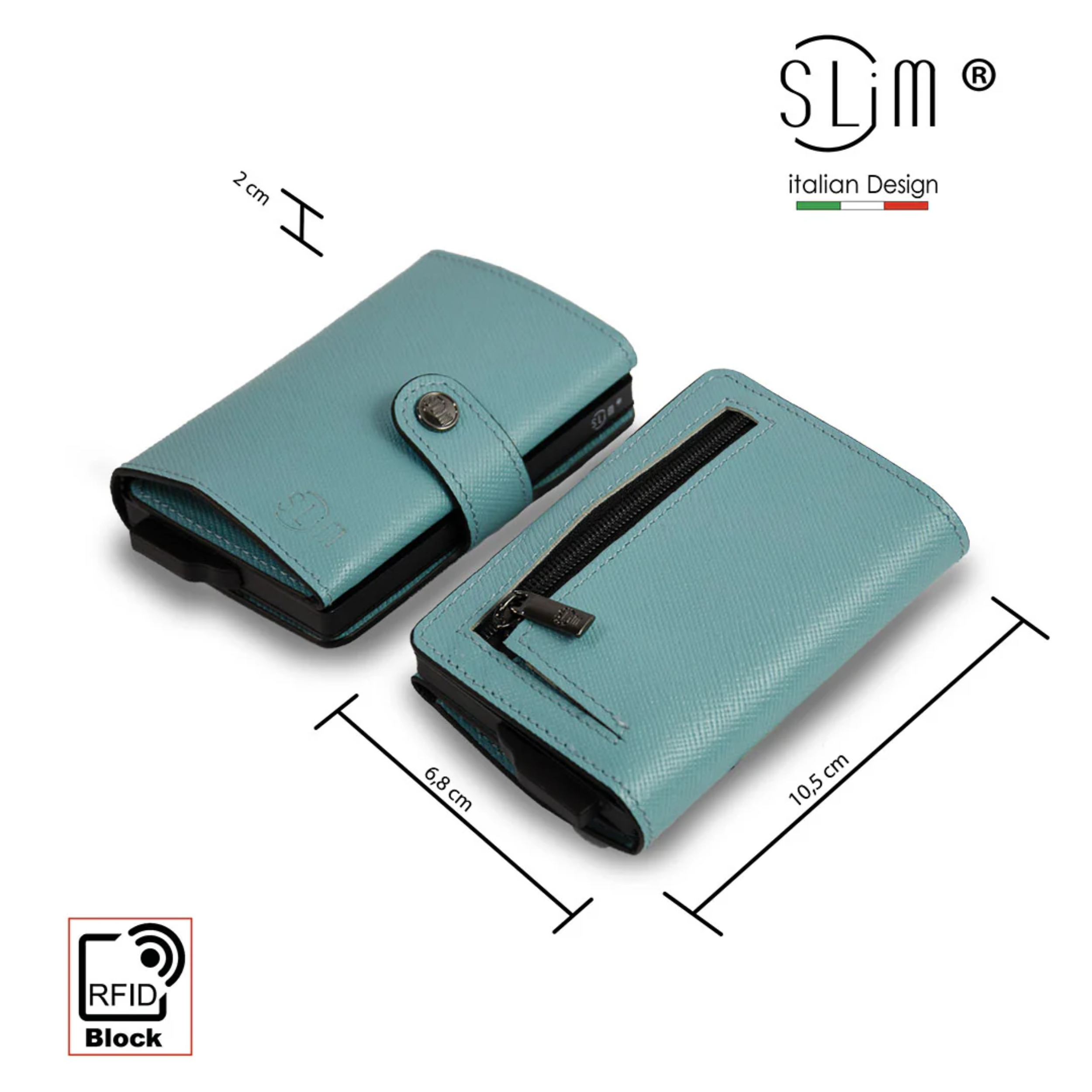Porta Carte Vera Pelle Saffiano Anti Graffio Turchese con Zip