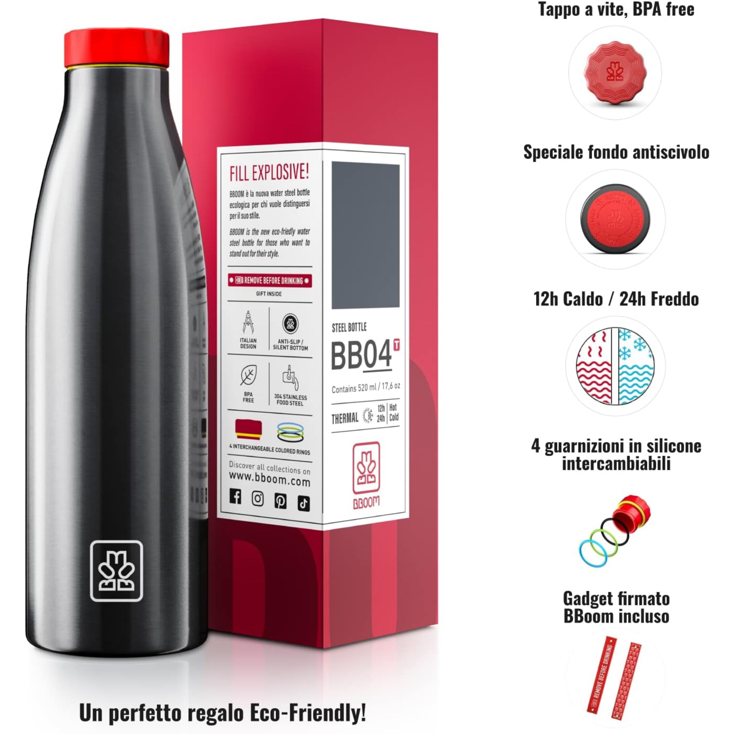 520ml Borraccia Termica BBoom in Acciaio - finitura metalizzata
