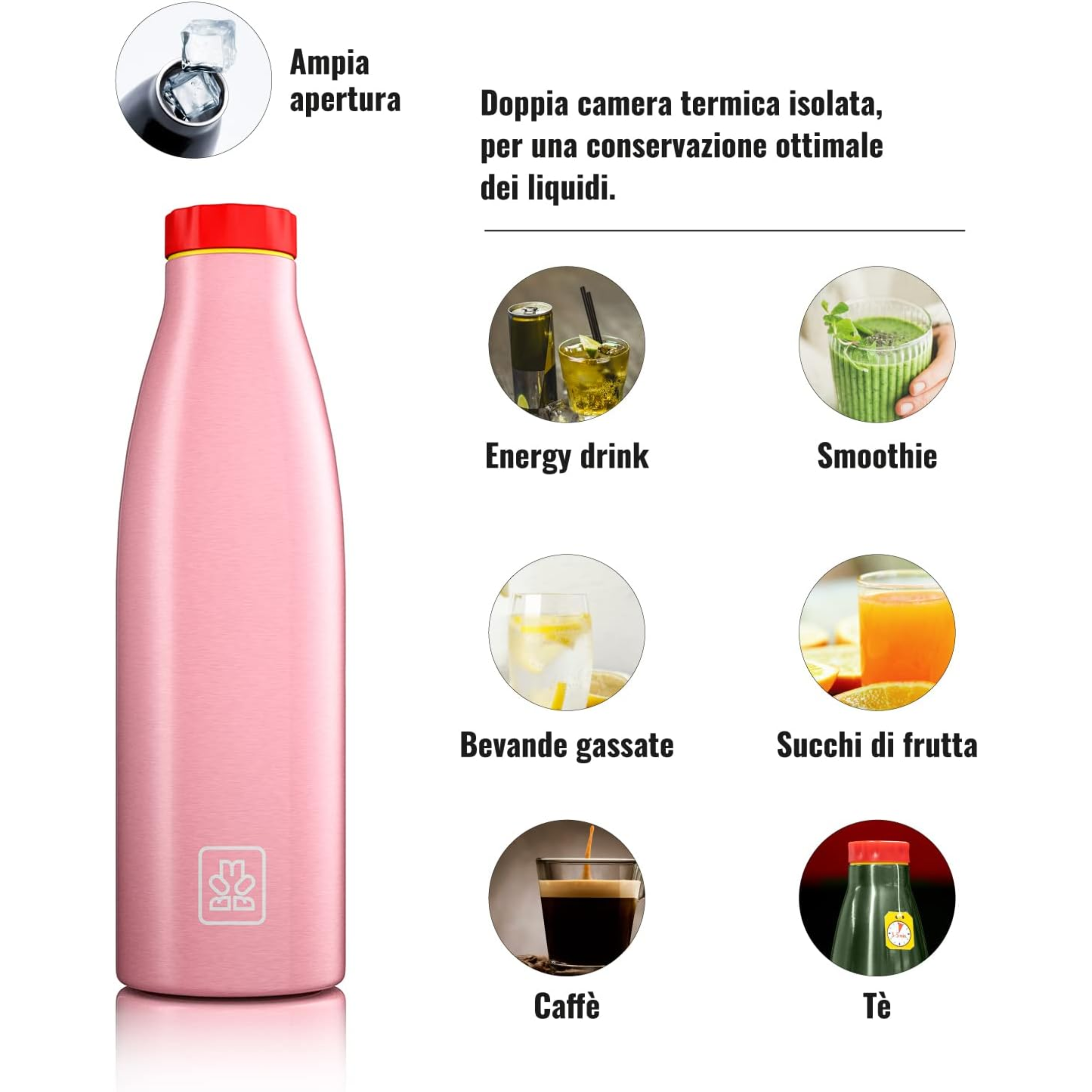 520ml Borraccia Termica BBoom in Acciaio - finitura metalizzata