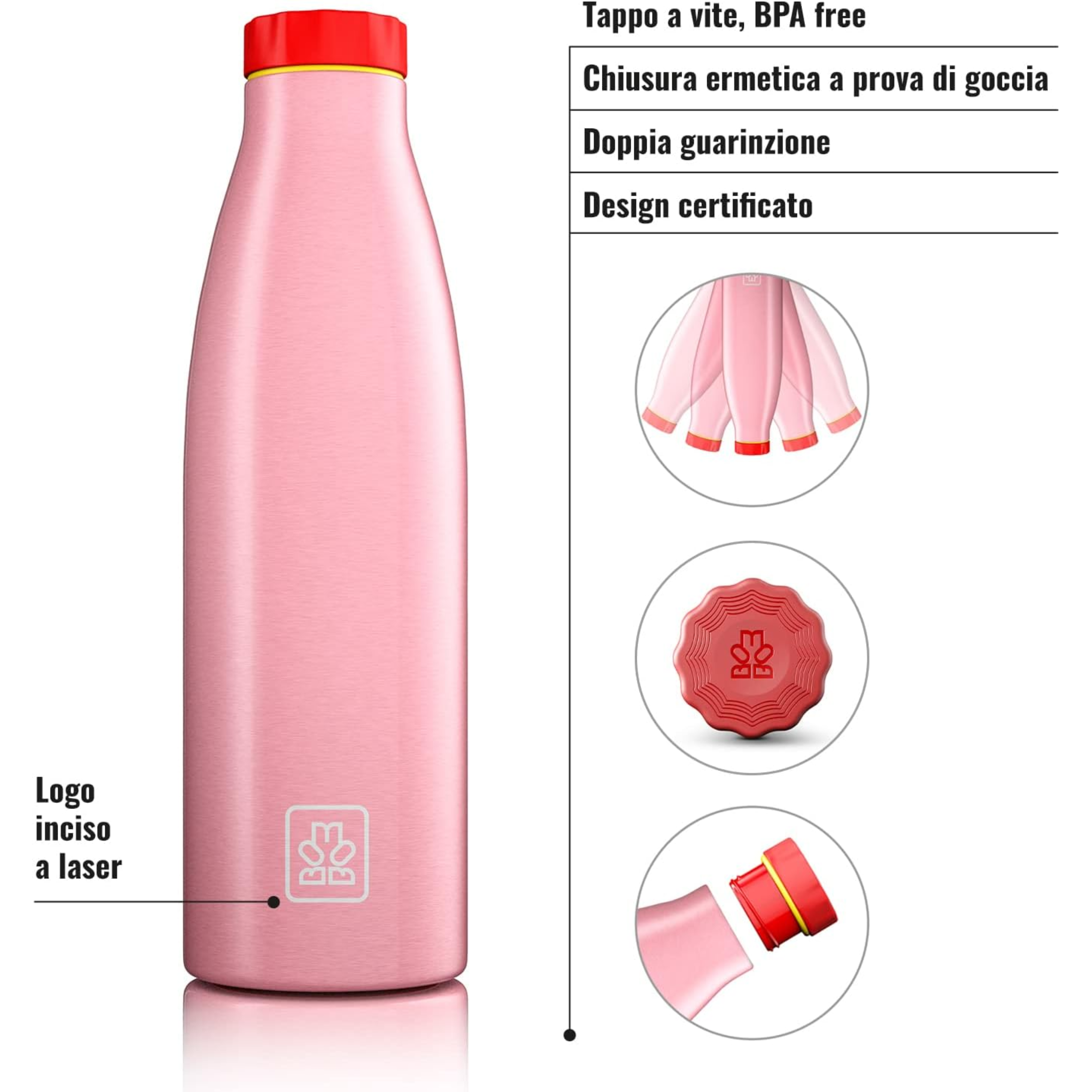 520ml Borraccia Termica BBoom in Acciaio - finitura metalizzata