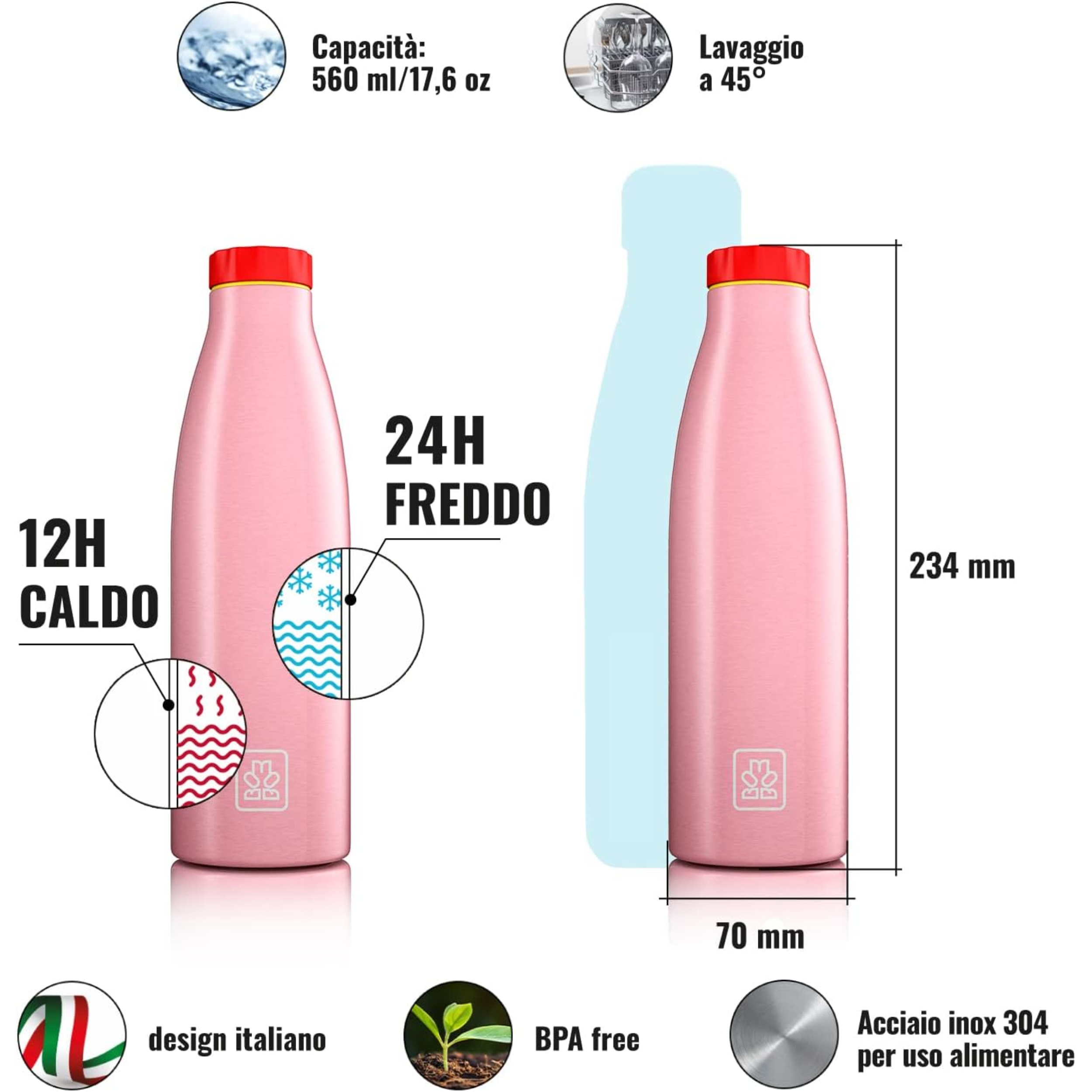 520ml Borraccia Termica BBoom in Acciaio - finitura metalizzata