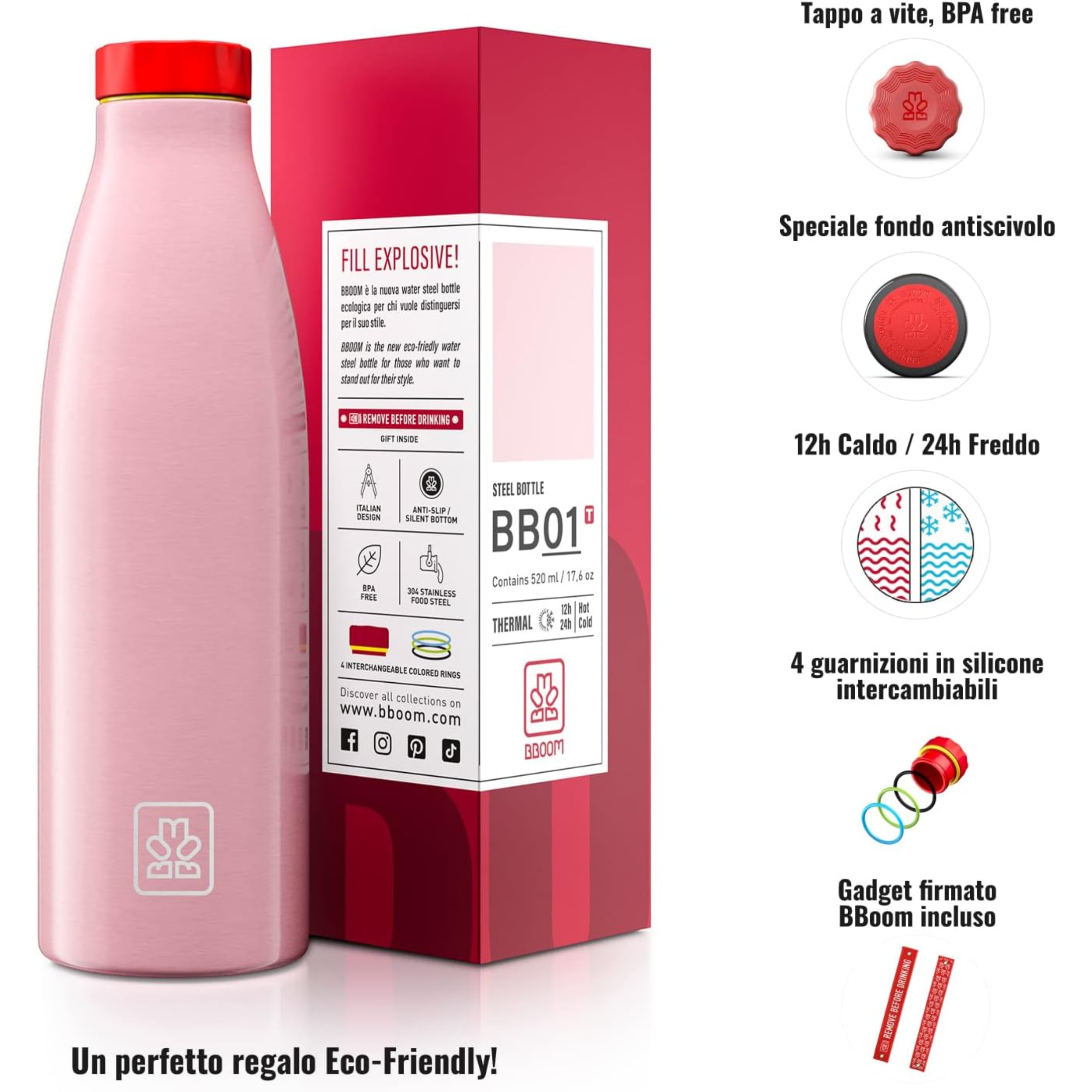 520ml Borraccia Termica BBoom in Acciaio - finitura metalizzata