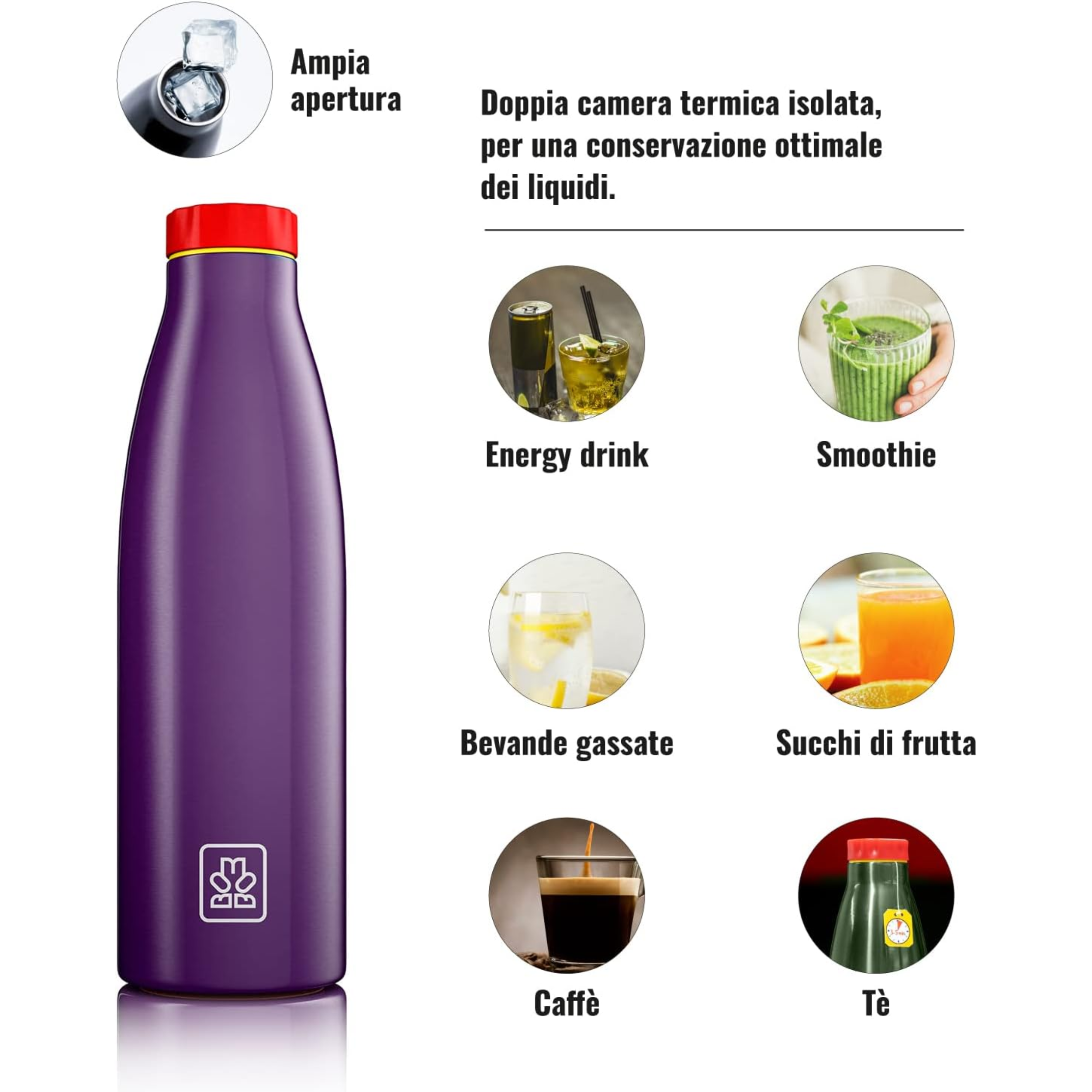 520ml Borraccia Termica BBoom in Acciaio - finitura metalizzata