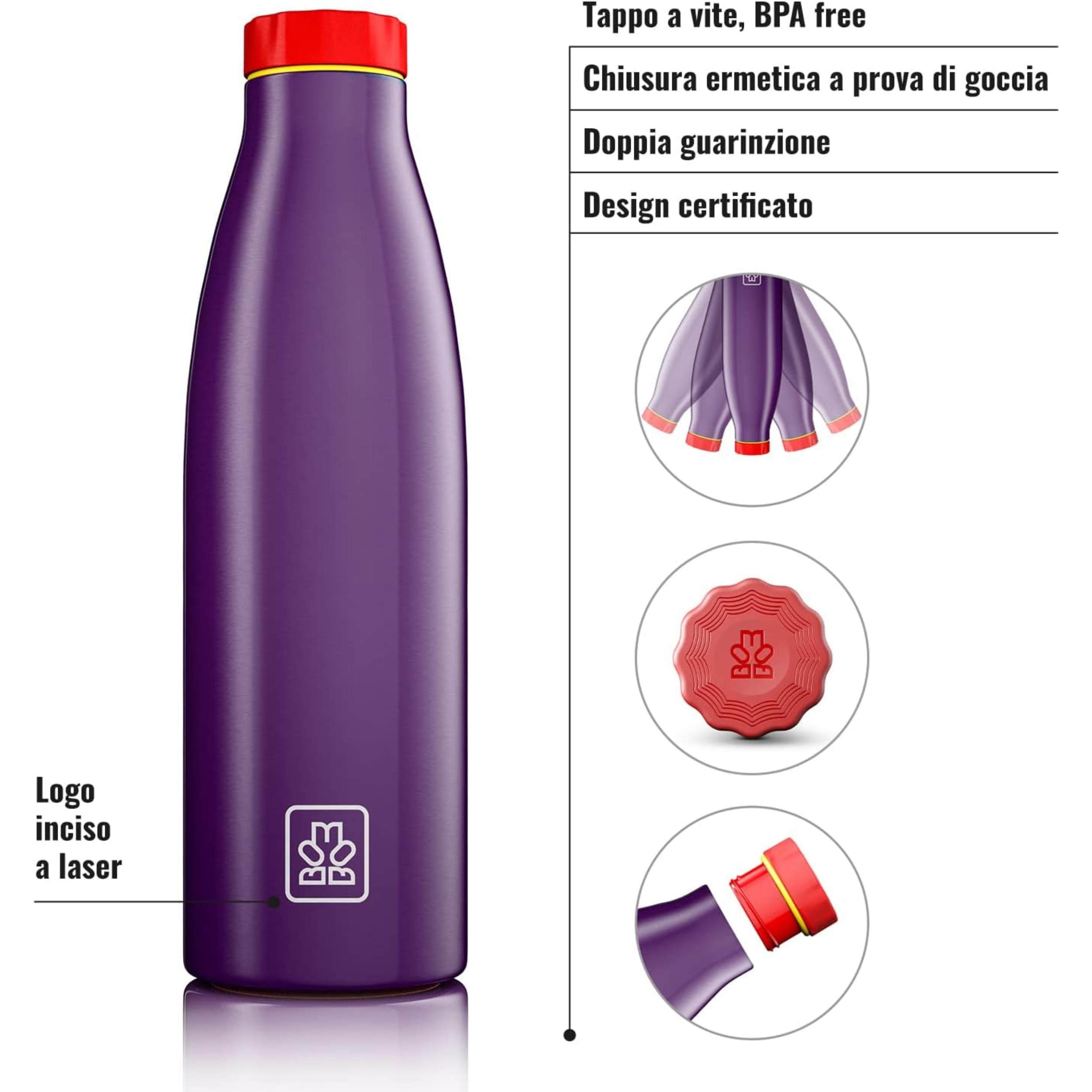520ml Borraccia Termica BBoom in Acciaio - finitura metalizzata