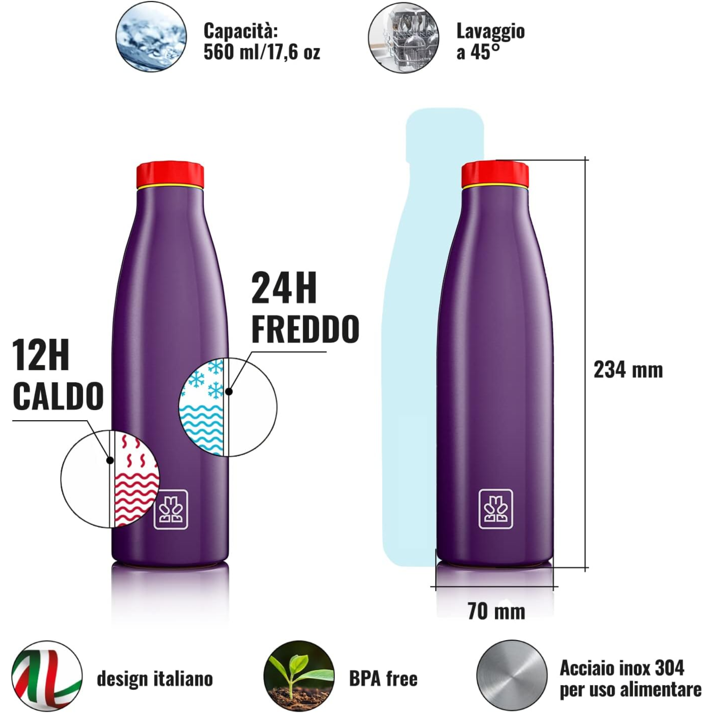 520ml Borraccia Termica BBoom in Acciaio - finitura metalizzata