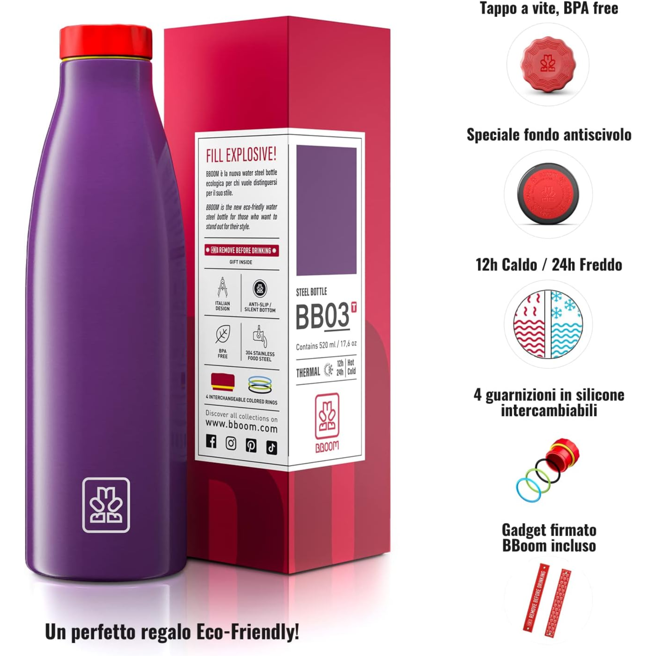 520ml Borraccia Termica BBoom in Acciaio - finitura metalizzata