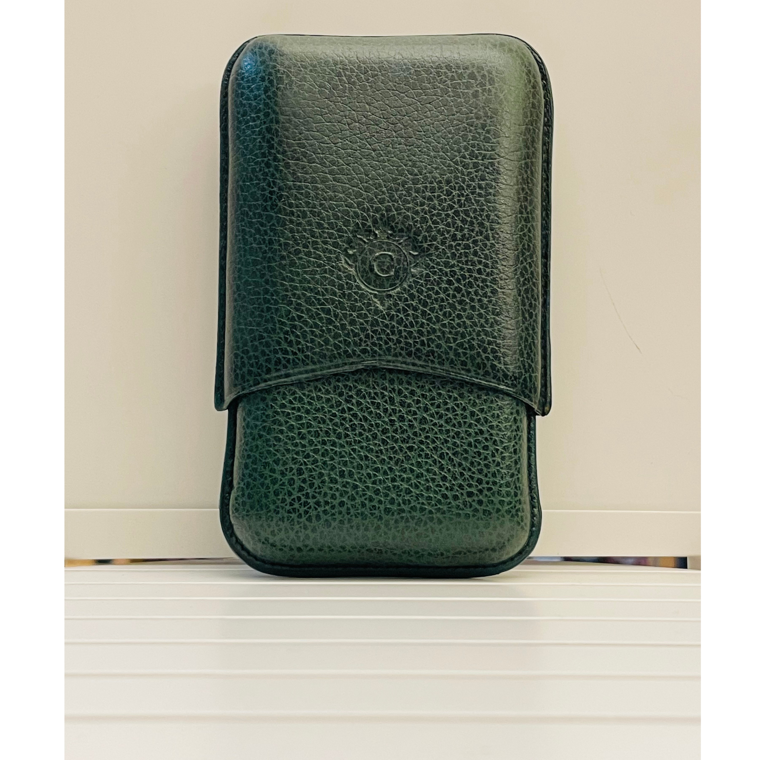 Portasigari umidificato in vitello martellato o saffiano Cartujano 3 pz giallo/verde - sigari toscani ammezzati