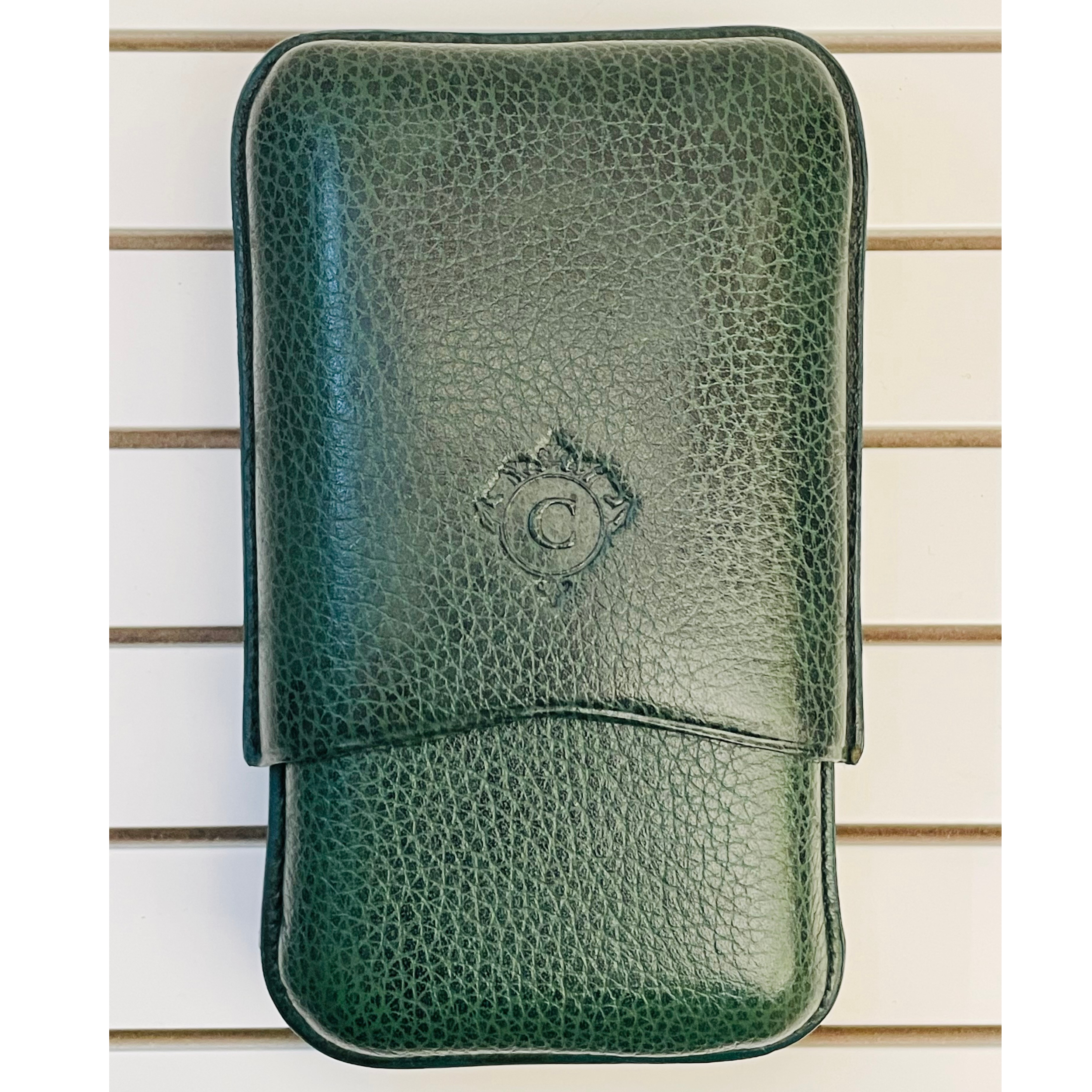 Portasigari umidificato in vitello martellato o saffiano Cartujano 3 pz giallo/verde - sigari toscani ammezzati